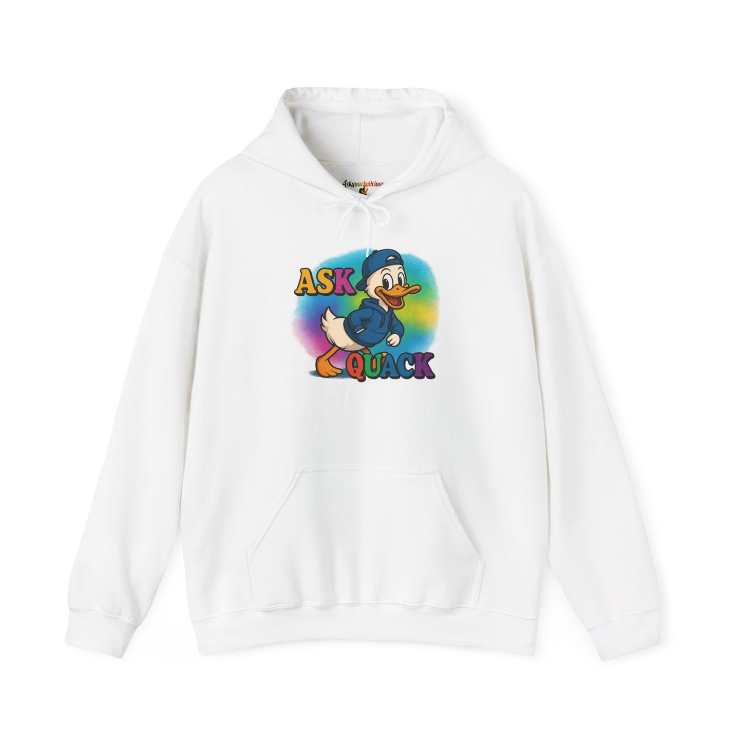 Askquack Male Duck Unisex Hoodie, Quirky Duck Design Sweatshirt, Novelty Animal Jumper, Humorous Duck Apparel, Unique Hooded Top