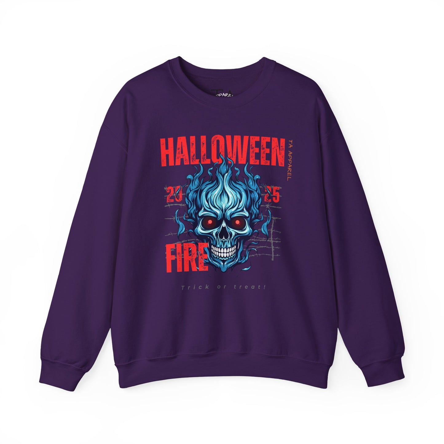 Halloween Fire Skull Sweatshirt, Unisex Crewneck for Fall, Spooky Season Apparel, Gift for Halloween Lovers, Cozy Awareness Top