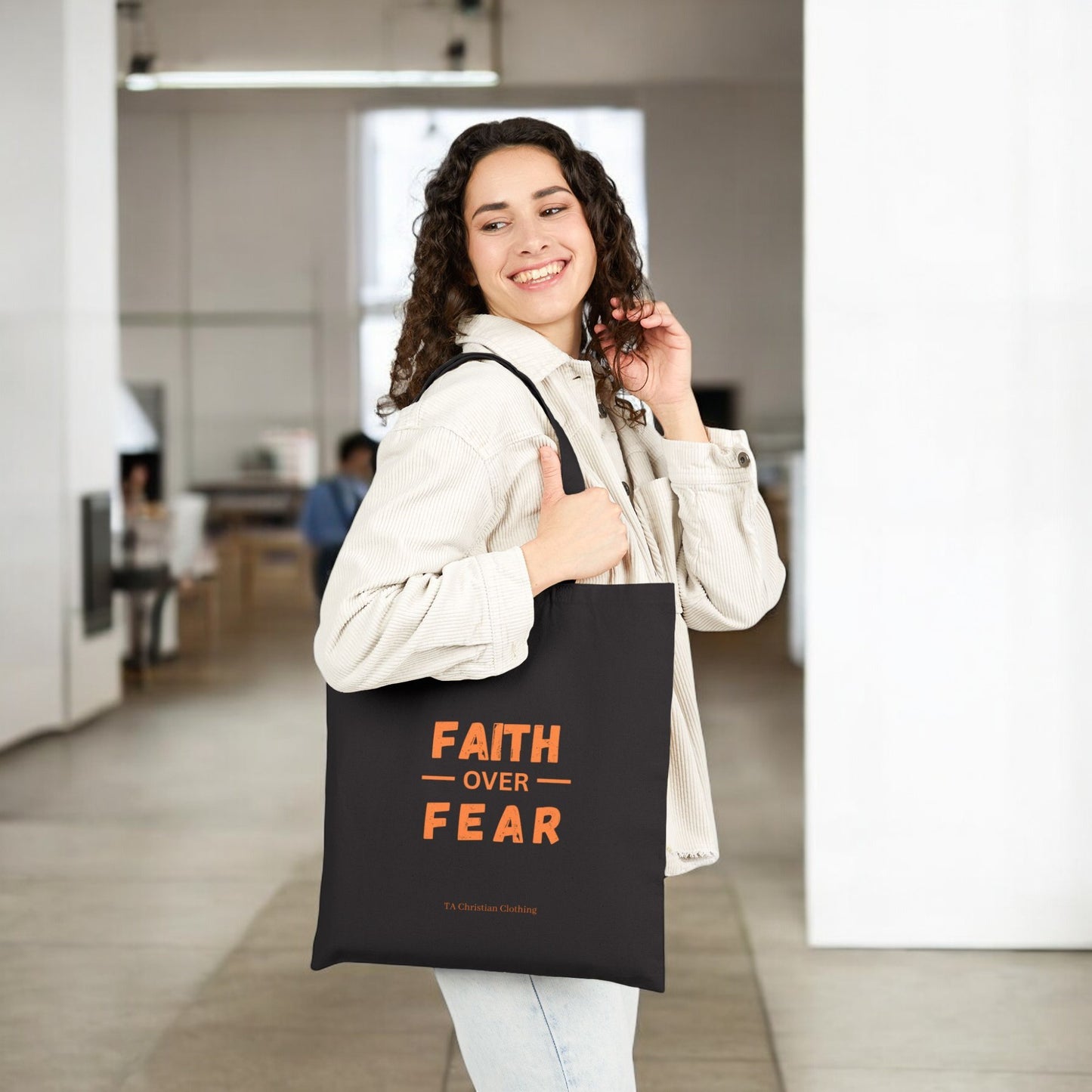 Cotton Canvas Tote Bag Faith Over Fear Cotton - Motivational Eco-Friendly Tote