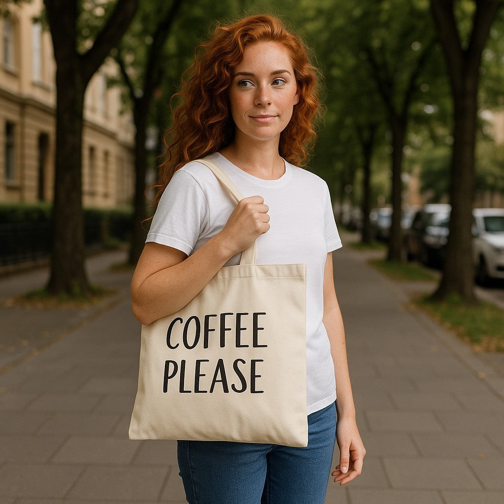 Coffee Lover Cotton Canvas Tote Bag Coffee Please - Eco-Friendly Shopping Bag