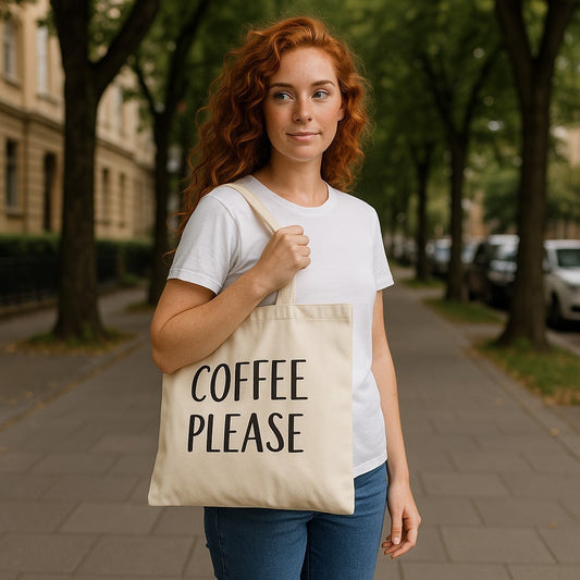 Coffee Lover Cotton Canvas Tote Bag Coffee Please - Eco-Friendly Shopping Bag