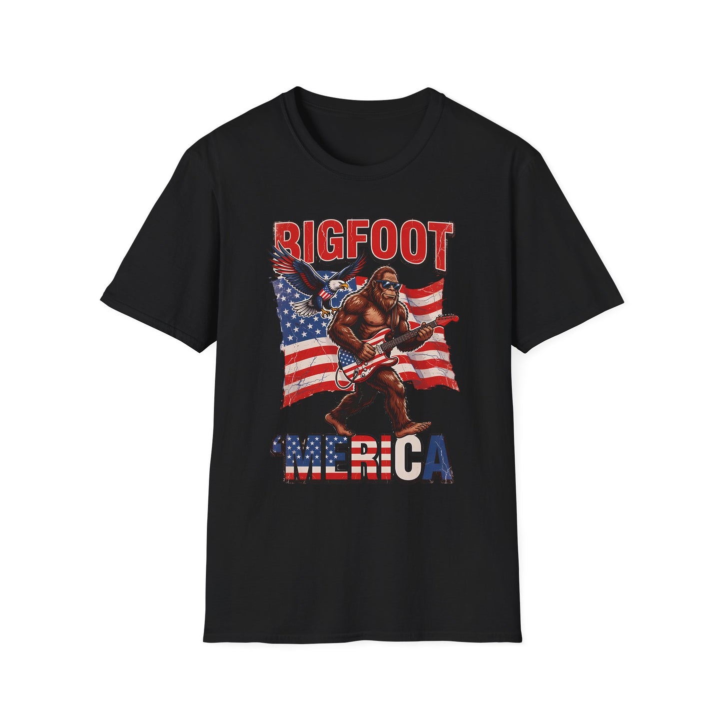 Bigfoot America T-Shirt — Patriotic Bigfoot Playing Guitar Graphic Tee