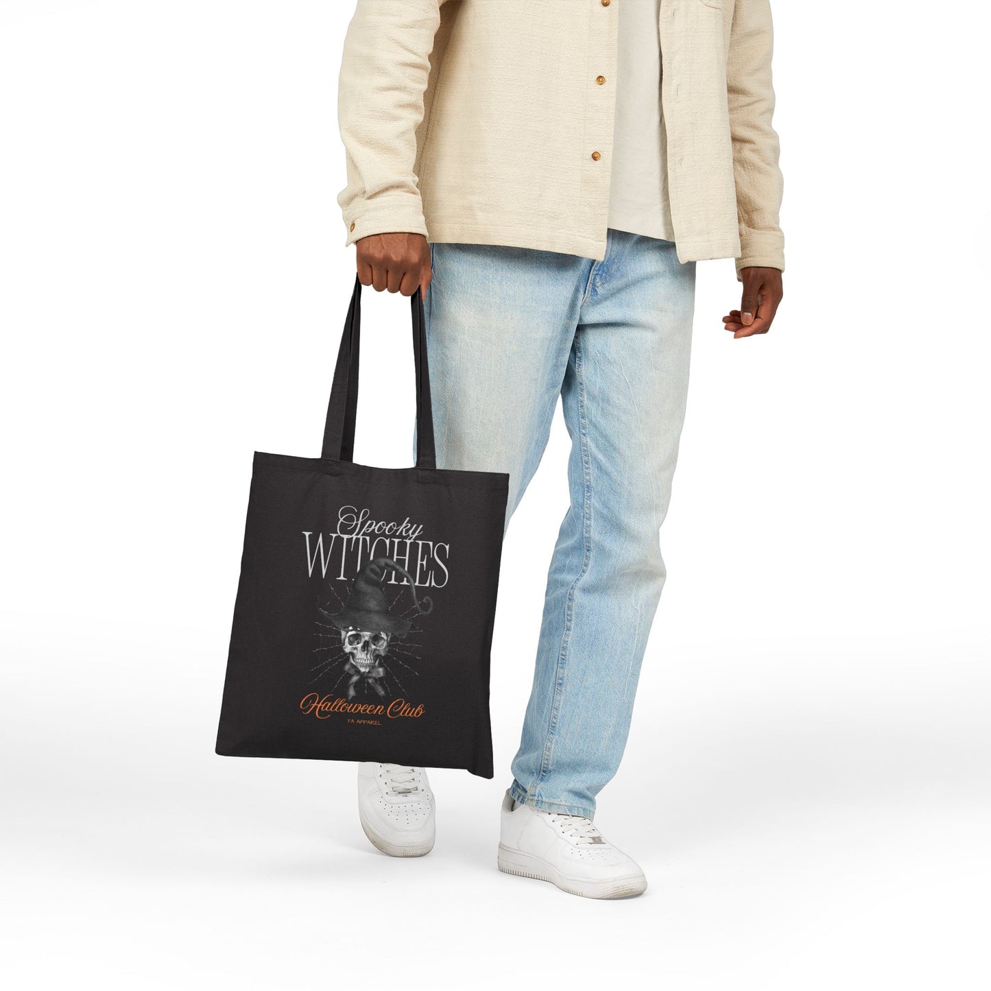 Cotton Canvas Spooky Witches Tote Bag | Halloween Tote, Gift for Witch Lovers, Black Canvas Bag, Eco-Friendly Reusable Bag, Halloween Party Accessory