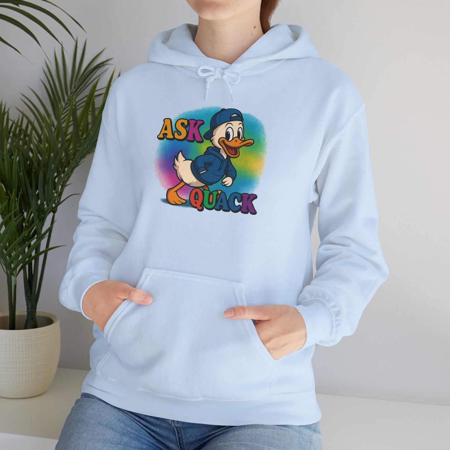 Askquack Male Duck Unisex Hoodie, Quirky Duck Design Sweatshirt, Novelty Animal Jumper, Humorous Duck Apparel, Unique Hooded Top