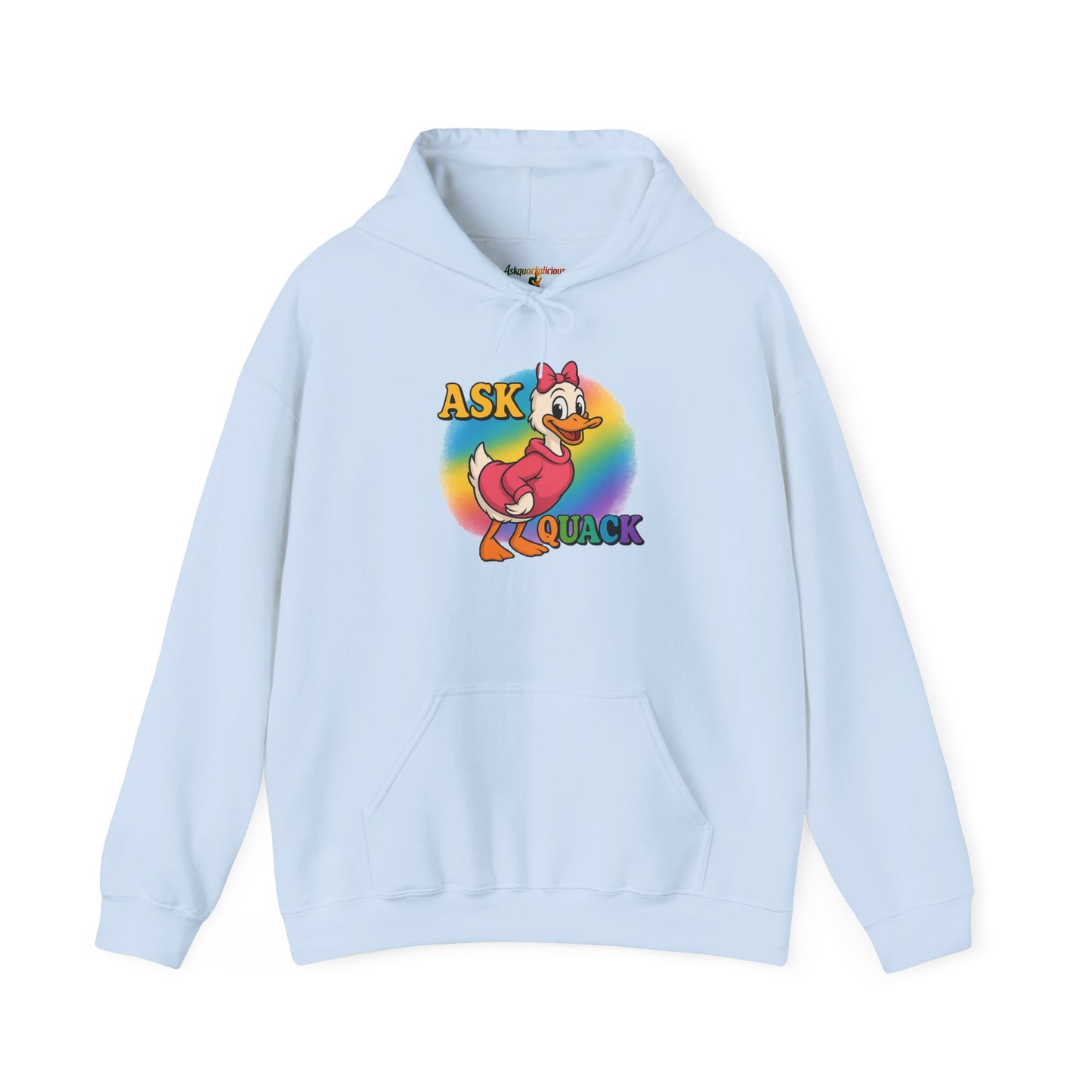 Askquack Female Duck Unisex Hoodie, Quirky Duck Design Sweatshirt, Novelty Animal Jumper, Humorous Duck Apparel, Unique Hooded Top