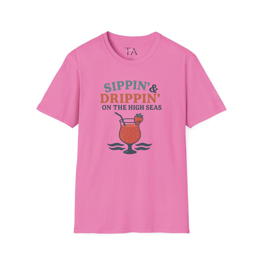 Nautical Cocktail T-Shirt - Sippin & Drippin Summer Vibes Beach Party Wear