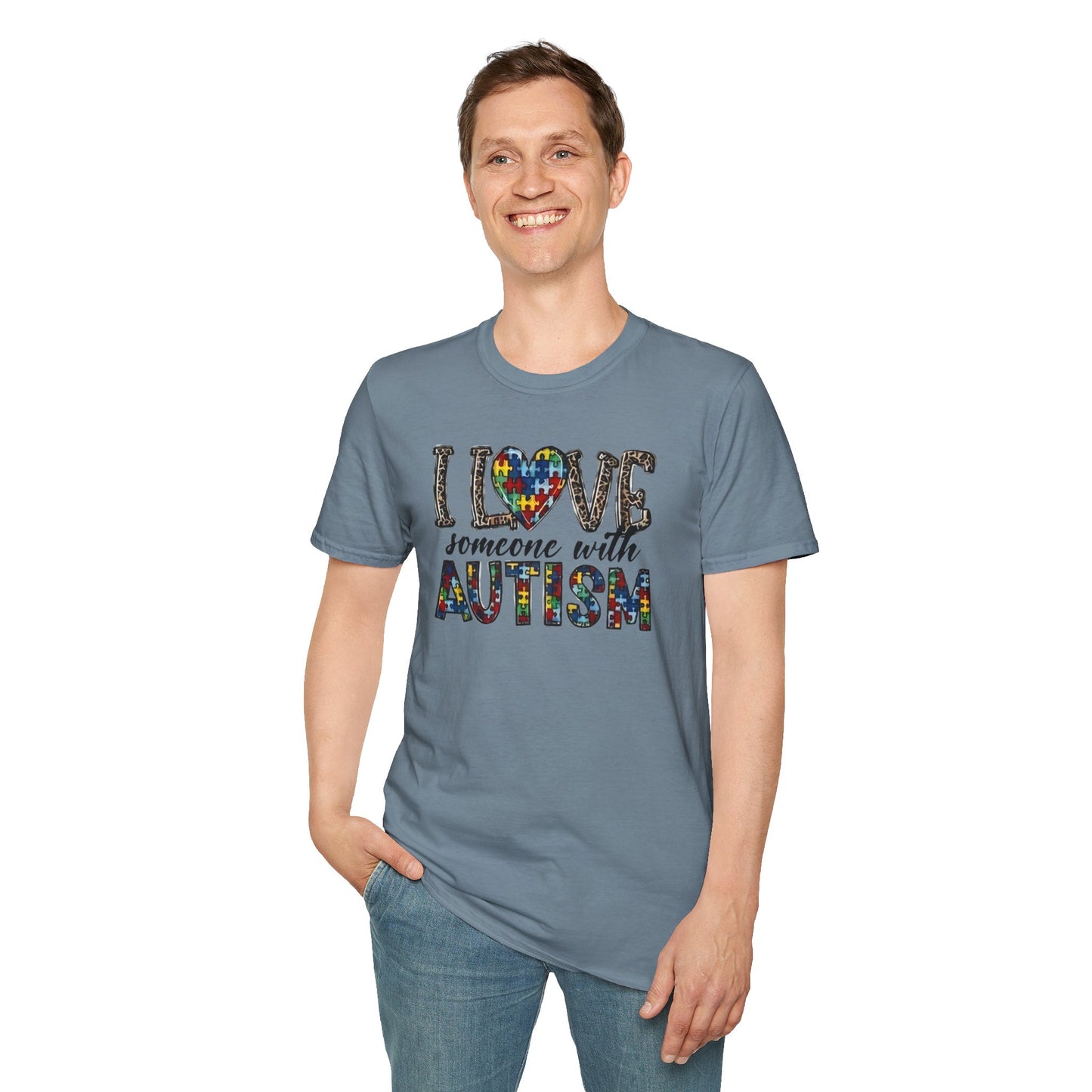 Autism Awareness Unisex T-Shirt - I Love Someone with Autism Design