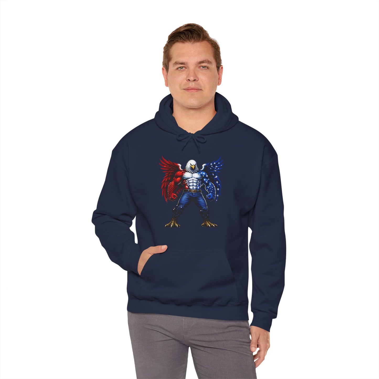 Birdmanzilla Patriotic Eagle Warrior Hoodie | American Flag Wings, Bald Eagle Graphic