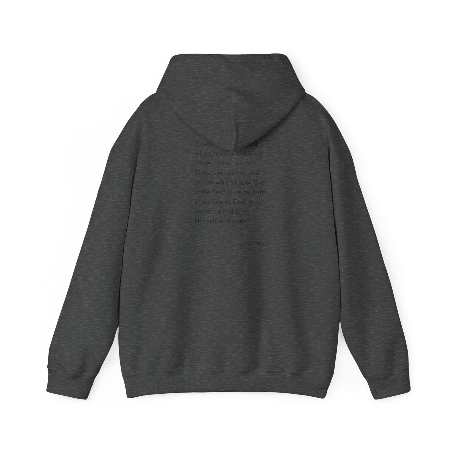 Faith Inspired Christian Cross with Thorns on Front and Galatians 2:20 on back Hooded Sweatshirt