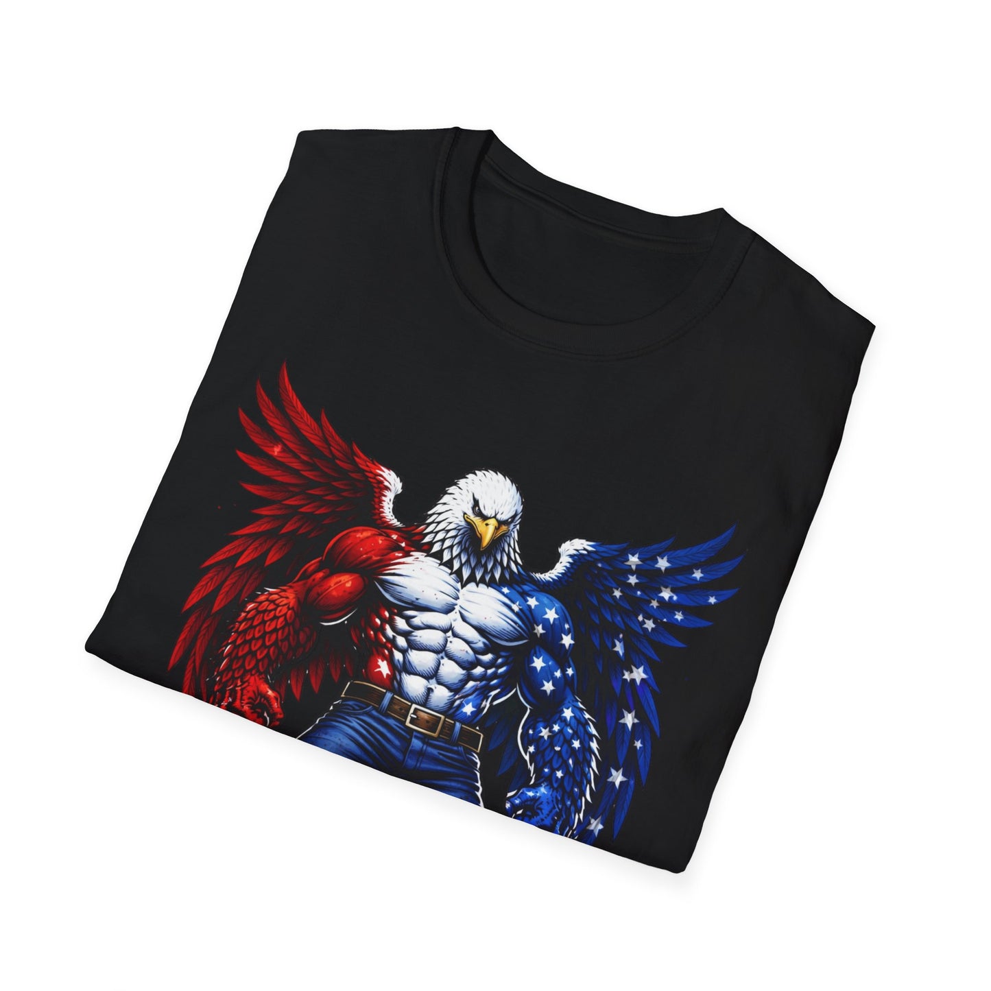 Birdmanzilla Patriotic Muscular Eagle T-Shirt | Red White Blue Winged Eagle Graphic