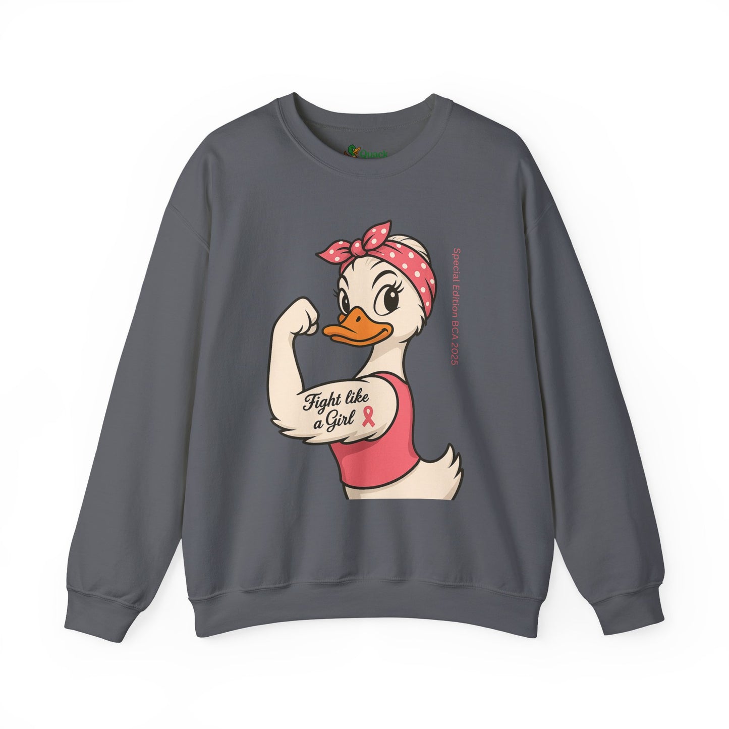 Breast Cancer Awareness Fight Like a Girl Duck Sweatshirt - Unisex Crewneck, Roxie the Riveter Empowerment, Gift for Her, Feminist Apparel,