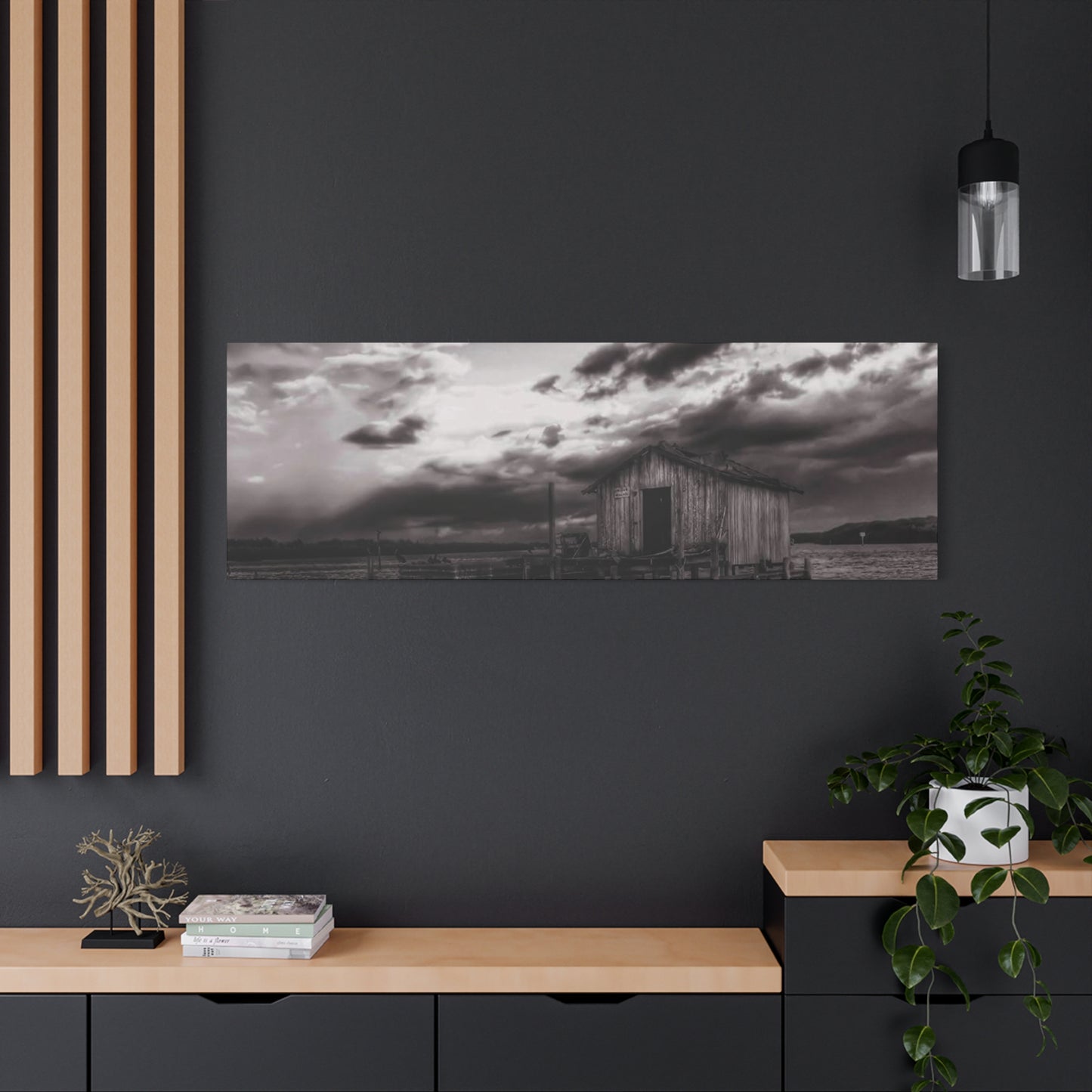 Serene Landscape Canvas Art, Rustic Home Decor, Black and White Wall Art, Perfect for Living Room, Gift for Nature Lovers