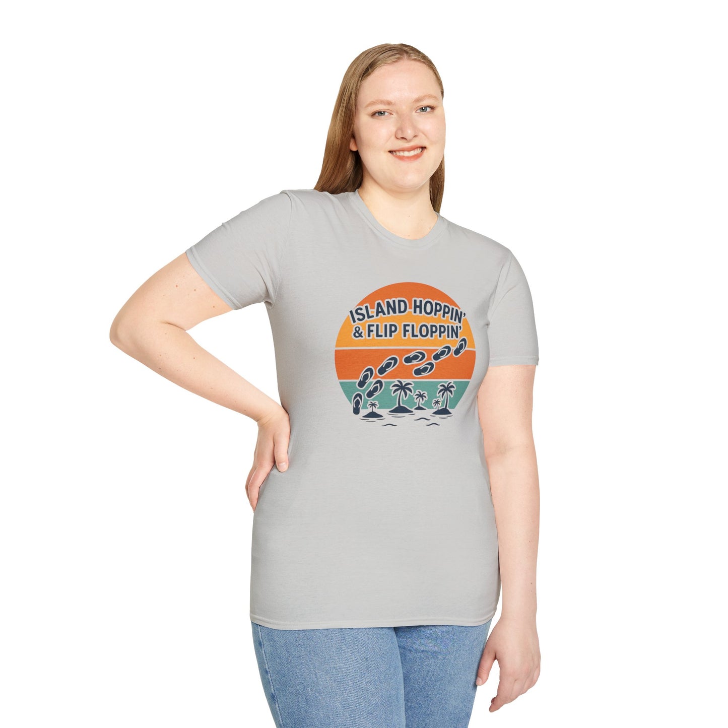 Island Hoppin' Flip Floppin' Unisex Softstyle T-Shirt, Beach T-Shirt, Vacation Apparel, Summer Wear, Casual T-Shirt, Graphic Tee