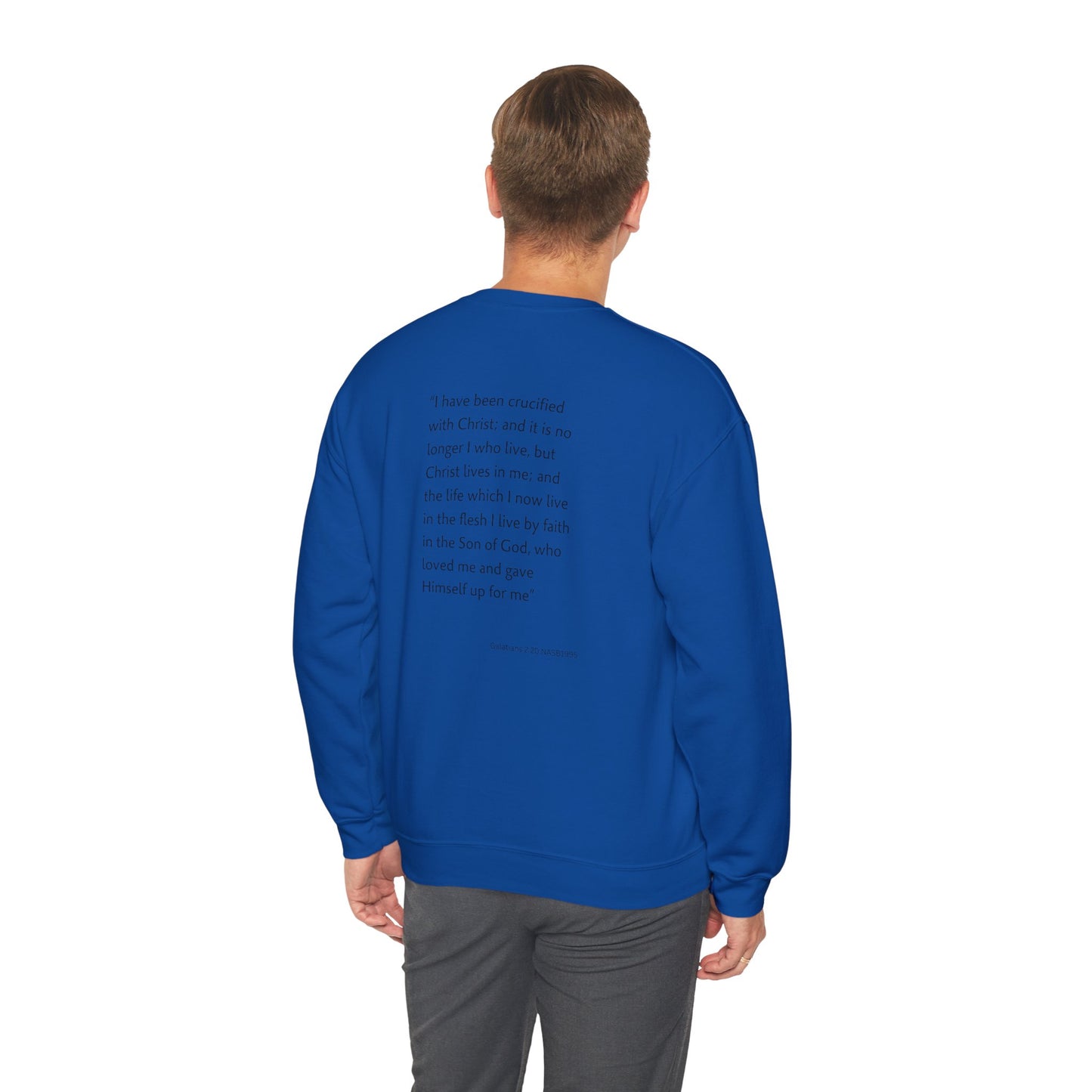 Faith Inspired Crewneck Sweatshirt Barbed Cross Design with Galatians 2:20