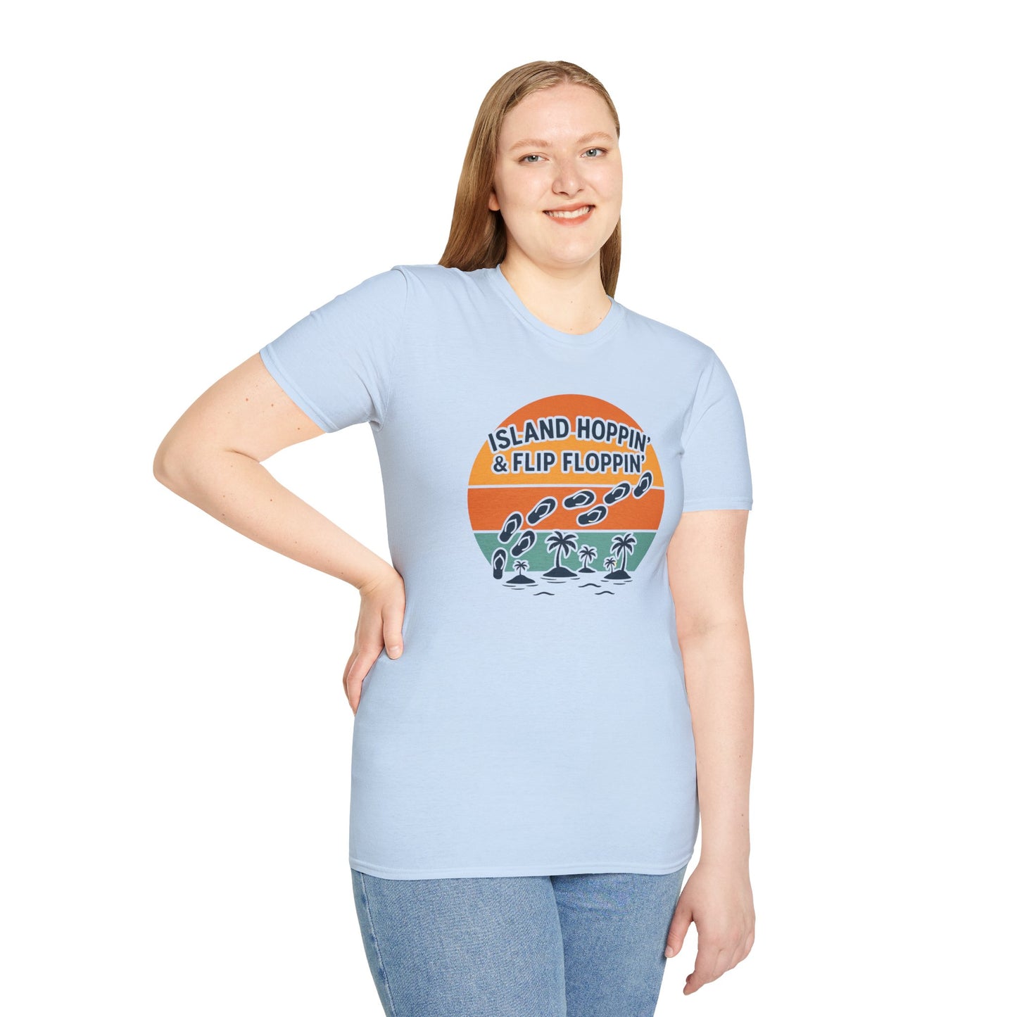 Island Hoppin' Flip Floppin' Unisex Softstyle T-Shirt, Beach T-Shirt, Vacation Apparel, Summer Wear, Casual T-Shirt, Graphic Tee