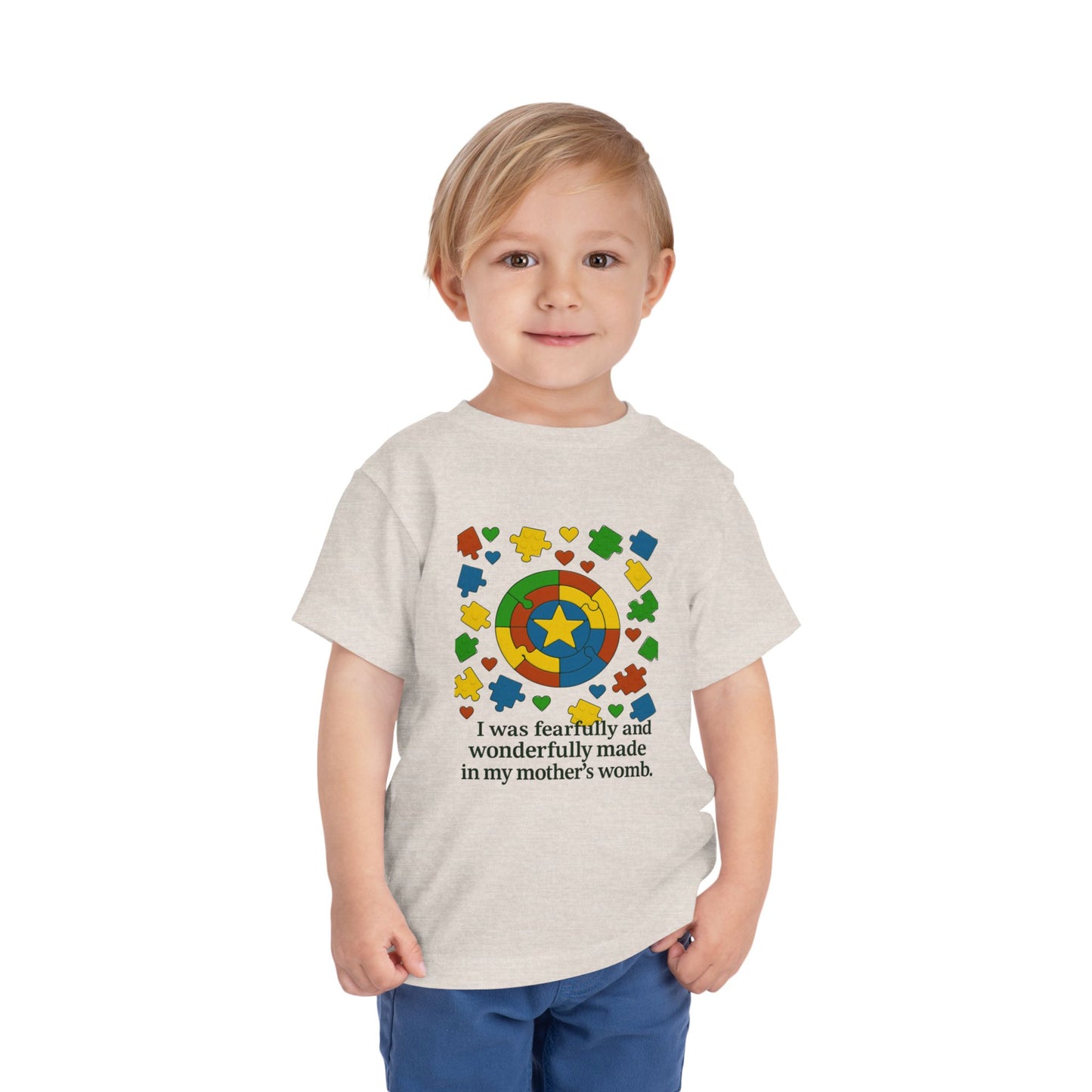 Autism Inspirational Tee - 'Fearfully and Wonderfully Made' - Toddler T-Shirt -  Cute Gift for Kids, Baby Shower, Religious Celebrations