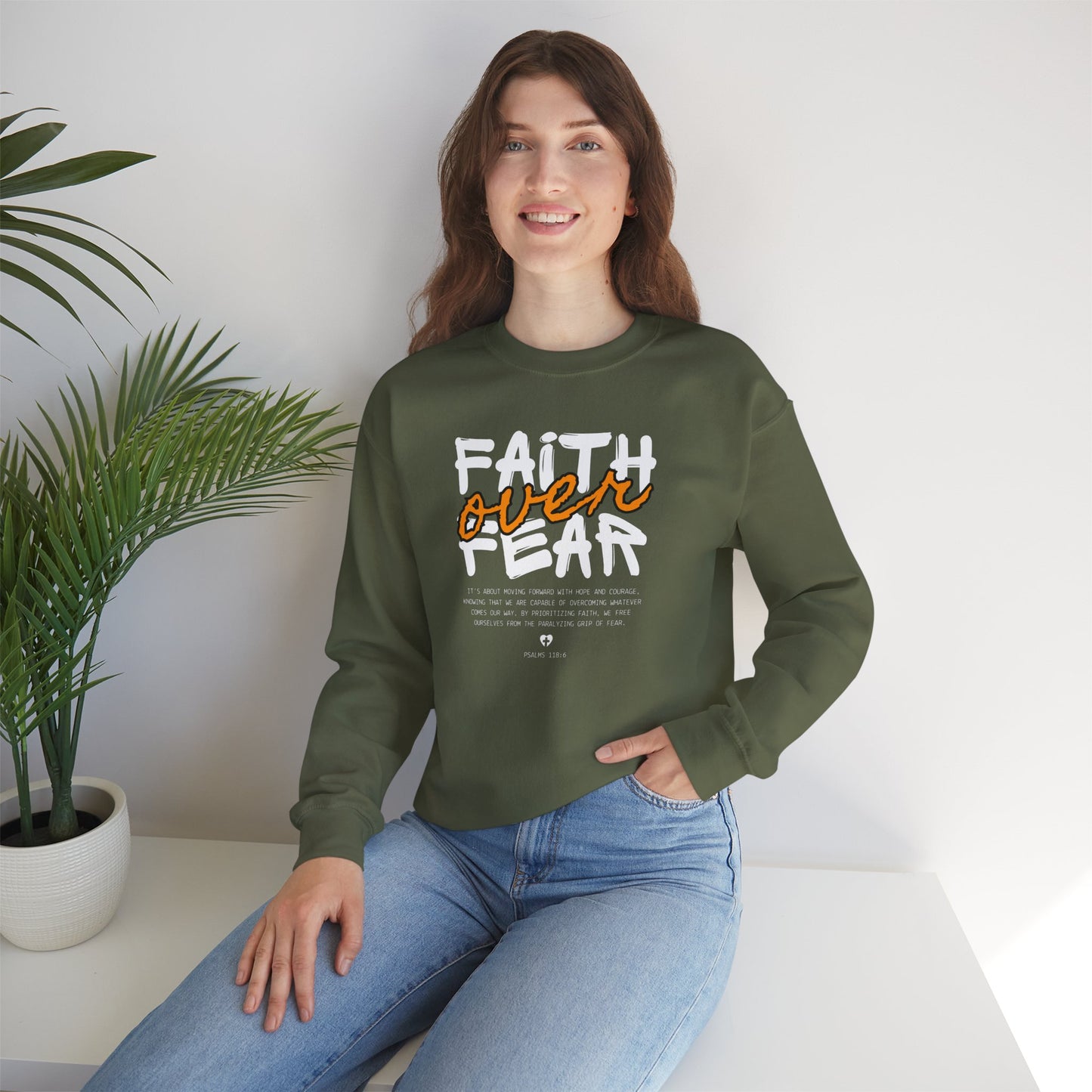 Faith Inspired Faith Over Fear Christian Sweatshirt, Inspirational Religious Apparel, Quality Design by My Son, Unisex Crewneck Jumper, Religious Gift,