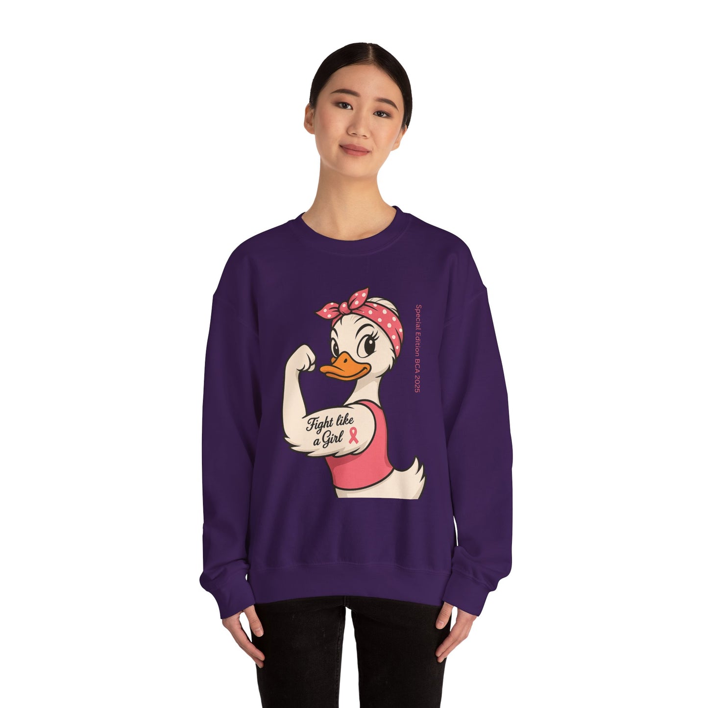 Breast Cancer Awareness Fight Like a Girl Duck Sweatshirt - Unisex Crewneck, Roxie the Riveter Empowerment, Gift for Her, Feminist Apparel,