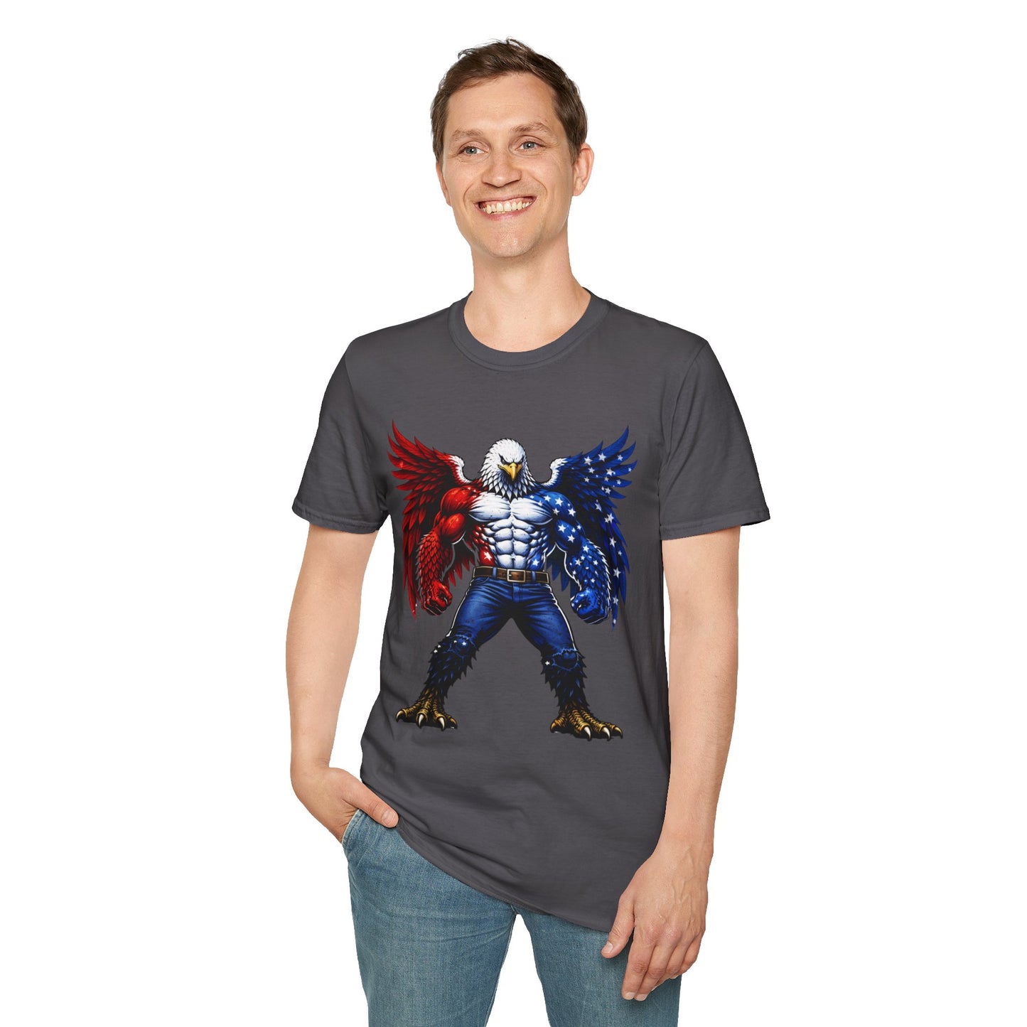 Birdmanzilla Patriotic Muscular Eagle T-Shirt | Red White Blue Winged Eagle Graphic