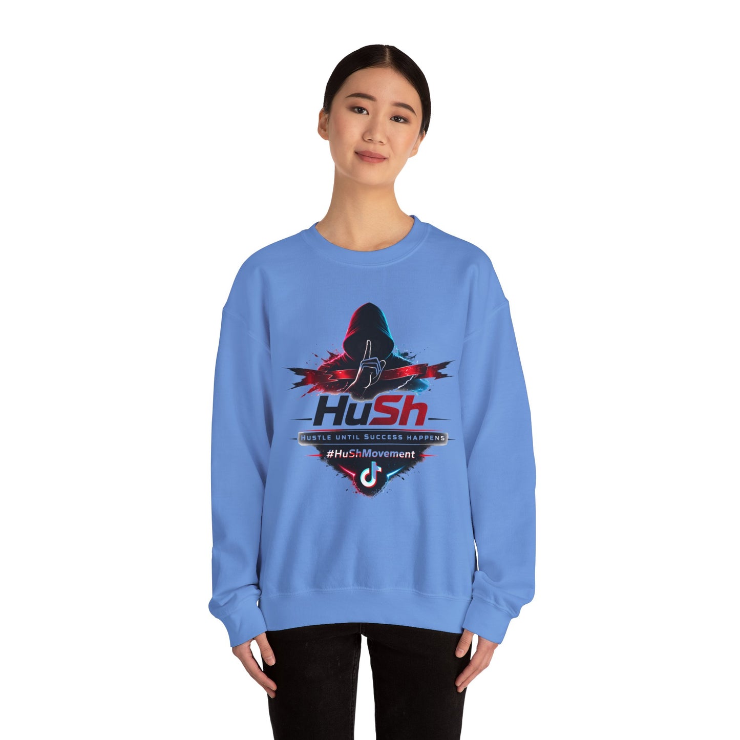 #HuSh Unisex Heavy Blend™ Crewneck Sweatshirt  | Hustle Until Success Happens, #HuShMovement TikTok Logo