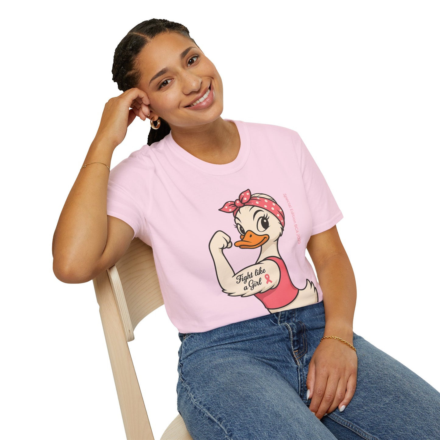 Breast Cancer Awareness Fight Like a Girl Duck T-Shirt, Rosie the Riveter Duck Empowerment Tee, Gift for Her, Feminist Apparel, Cute Graphic
