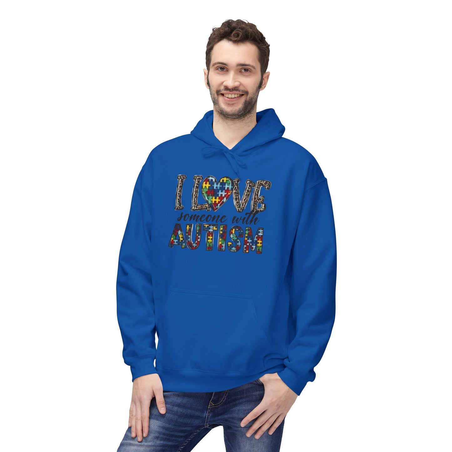 Autism Awareness Softstyle Hoodie - "I Love Someone With Autism" Puzzle Heart Design