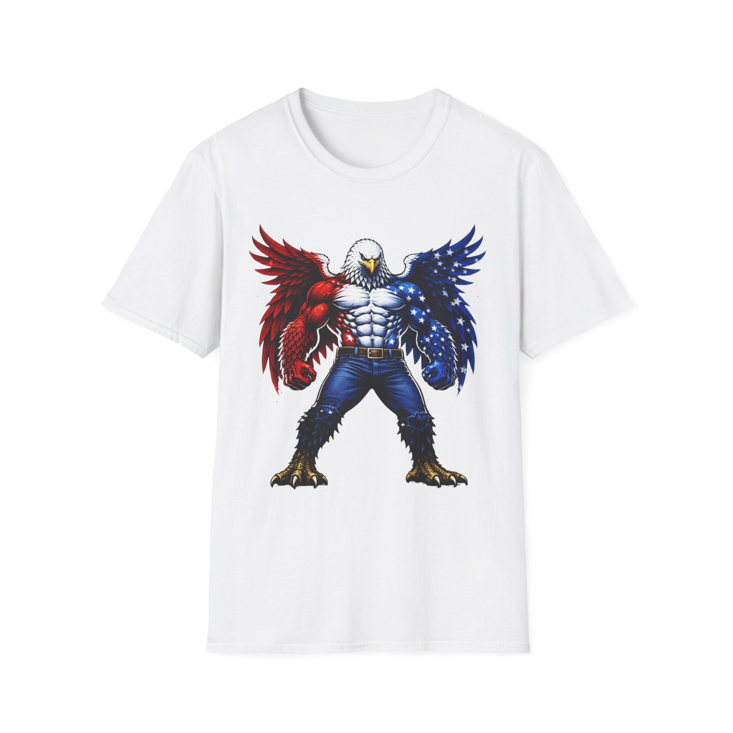 Birdmanzilla Patriotic Muscular Eagle T-Shirt | Red White Blue Winged Eagle Graphic