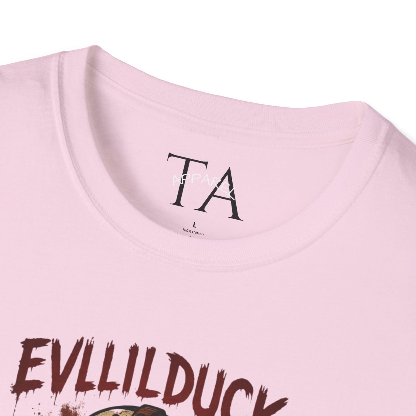 EVLLILDUCK Funny Graphic T-Shirt, Cute Duck Shirt, Unisex Softstyle Tee, Gift for Kids, Funny Quirky T-Shirt, Casual Wear, Halloween Apparel