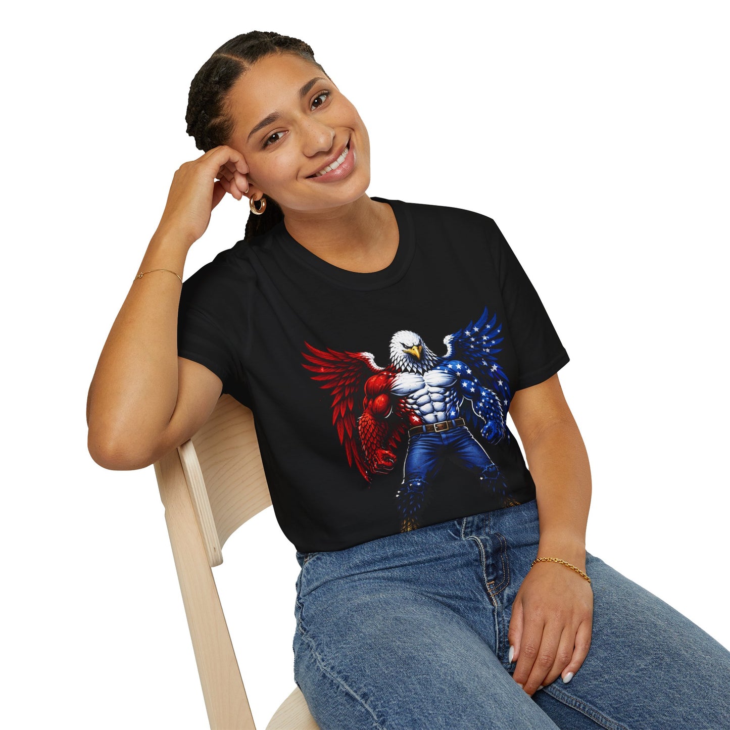 Birdmanzilla Patriotic Muscular Eagle T-Shirt | Red White Blue Winged Eagle Graphic
