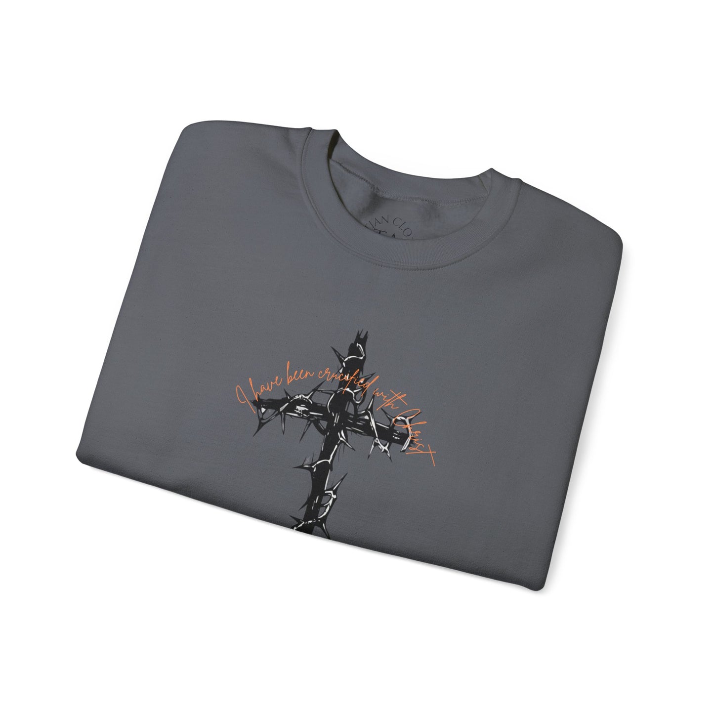 Faith Inspired Crewneck Sweatshirt Barbed Cross Design with Galatians 2:20
