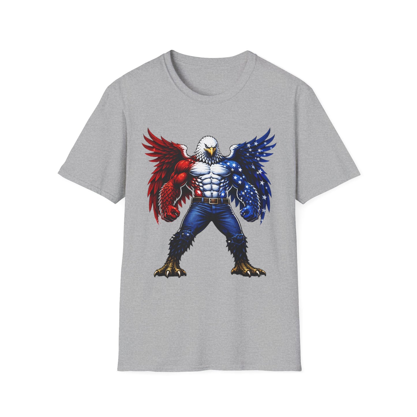 Birdmanzilla Patriotic Muscular Eagle T-Shirt | Red White Blue Winged Eagle Graphic
