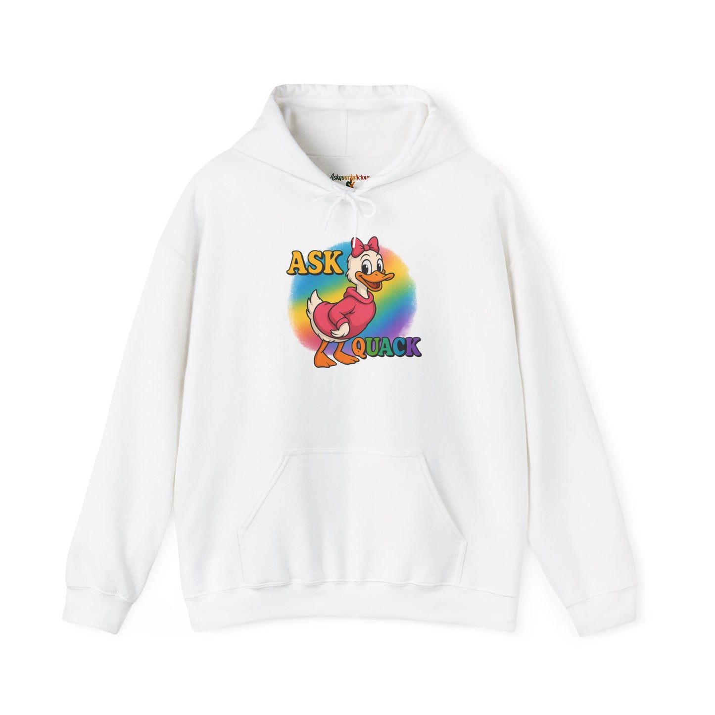 Askquack Female Duck Unisex Hoodie, Quirky Duck Design Sweatshirt, Novelty Animal Jumper, Humorous Duck Apparel, Unique Hooded Top