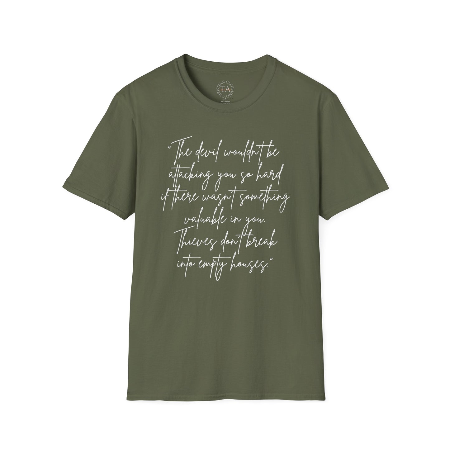 Faith Inspired - The Devil Wouldn't be Attacking - Unisex Softstyle T-Shirt - Part of proceeds go to help families in need
