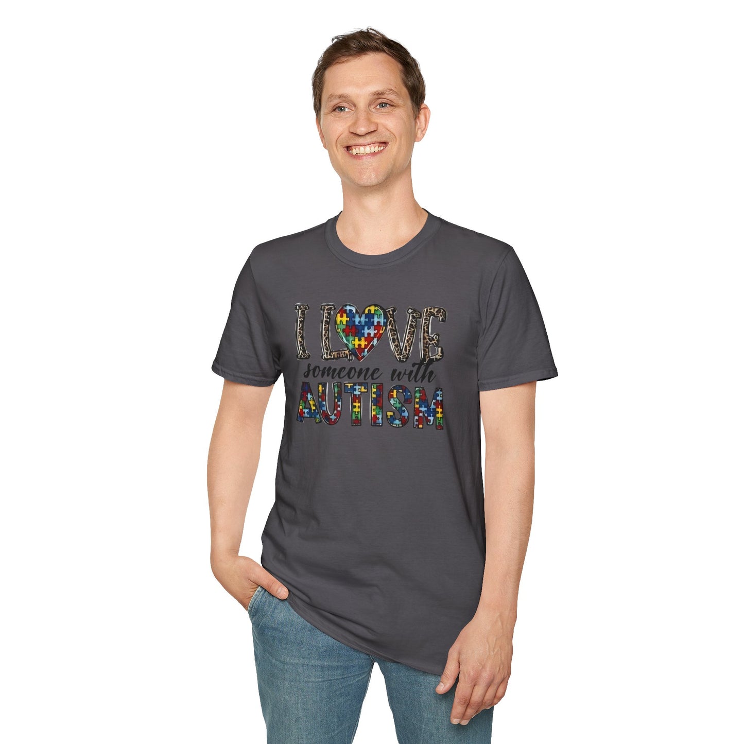 Autism Awareness Unisex T-Shirt - I Love Someone with Autism Design