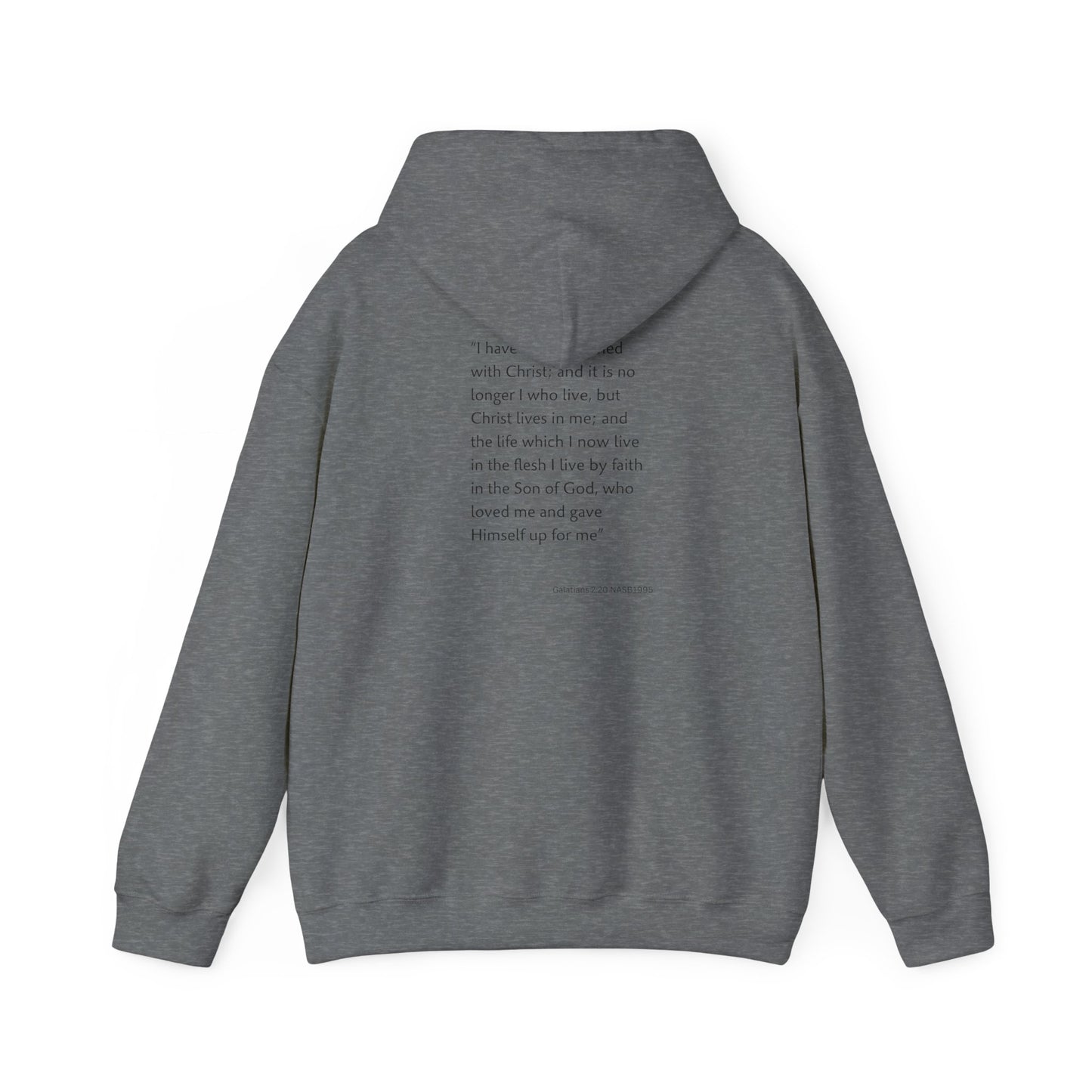 Faith Inspired Christian Cross with Thorns on Front and Galatians 2:20 on back Hooded Sweatshirt