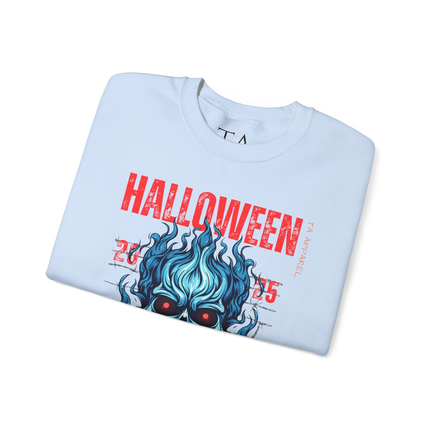 Halloween Fire Skull Sweatshirt, Unisex Crewneck for Fall, Spooky Season Apparel, Gift for Halloween Lovers, Cozy Awareness Top