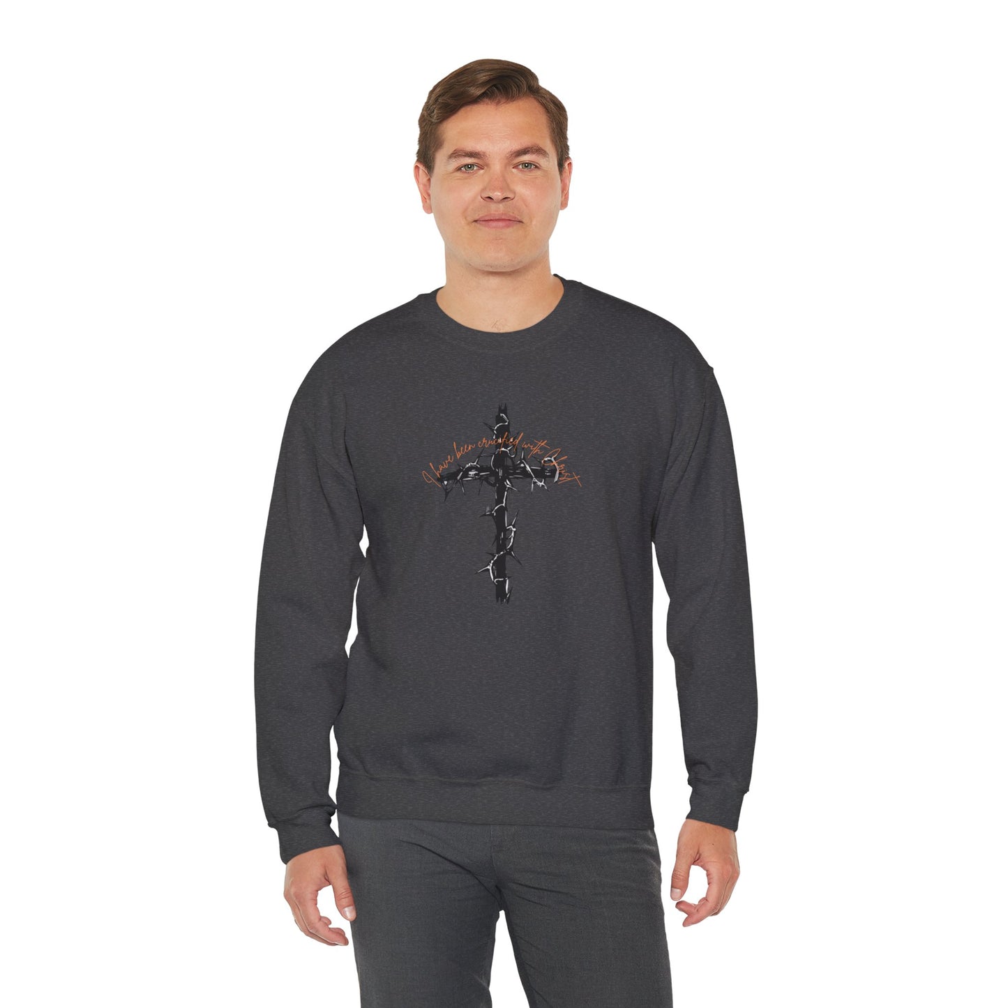 Faith Inspired Crewneck Sweatshirt Barbed Cross Design with Galatians 2:20