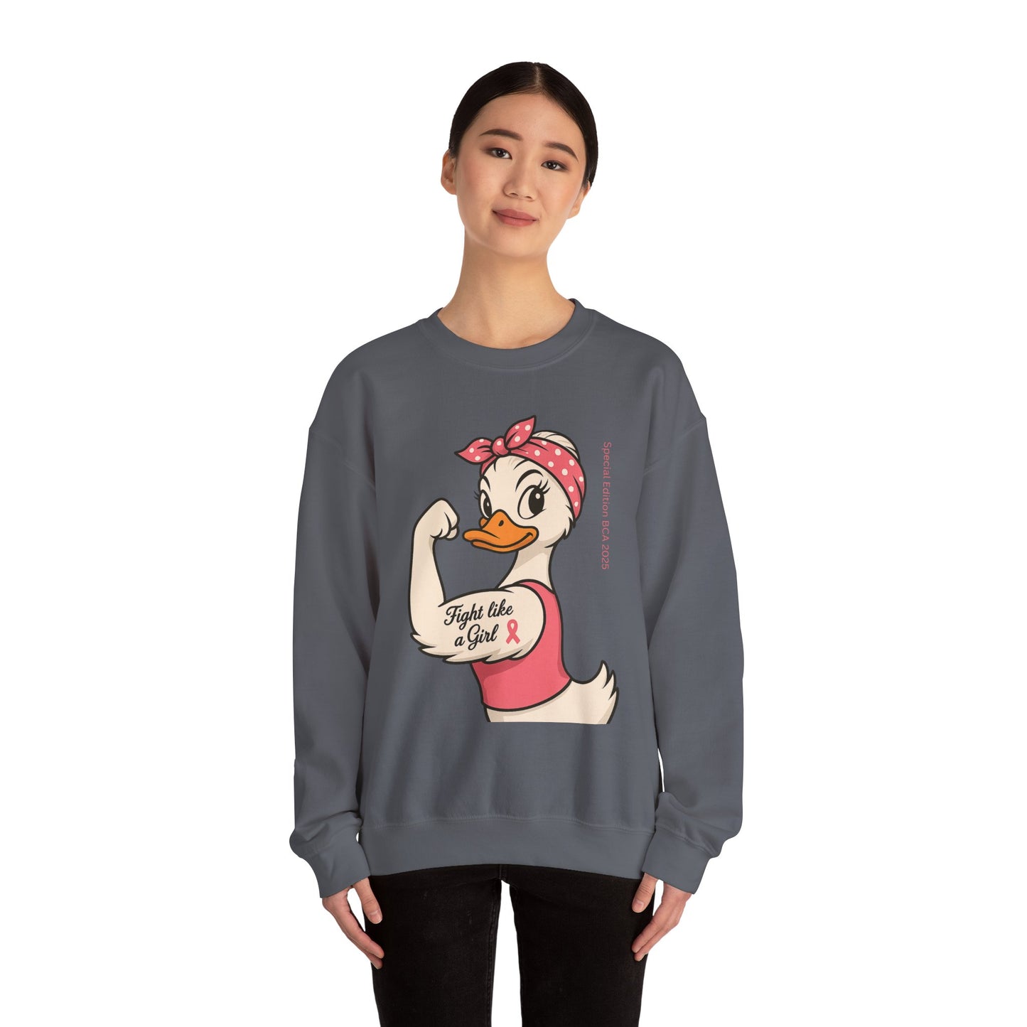 Breast Cancer Awareness Fight Like a Girl Duck Sweatshirt - Unisex Crewneck, Roxie the Riveter Empowerment, Gift for Her, Feminist Apparel,