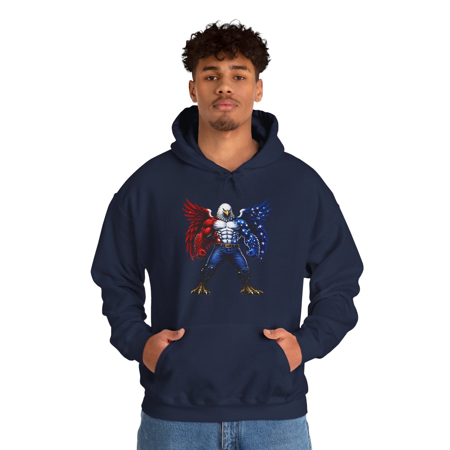 Birdmanzilla Patriotic Eagle Warrior Hoodie | American Flag Wings, Bald Eagle Graphic