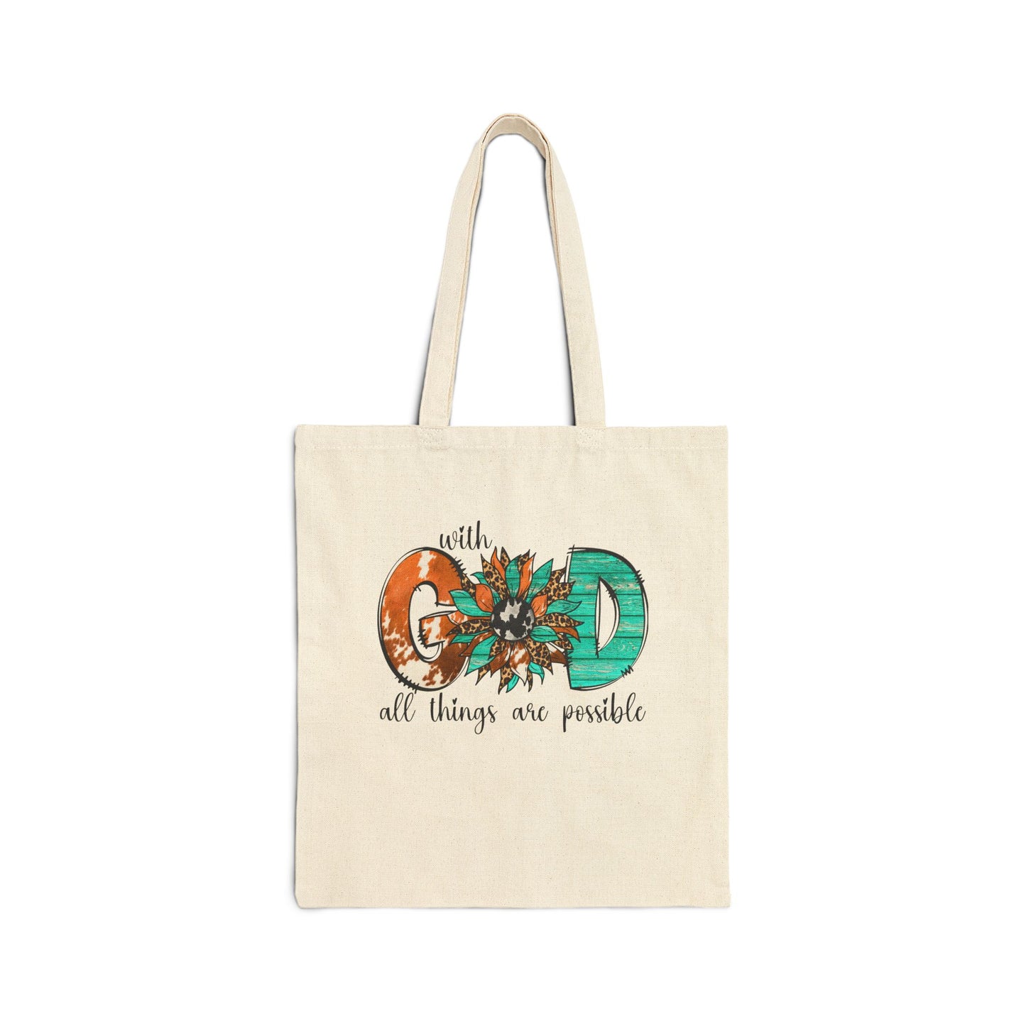 Cotton Canvas Inspirational Tote Bag - With God All Things Are Possible