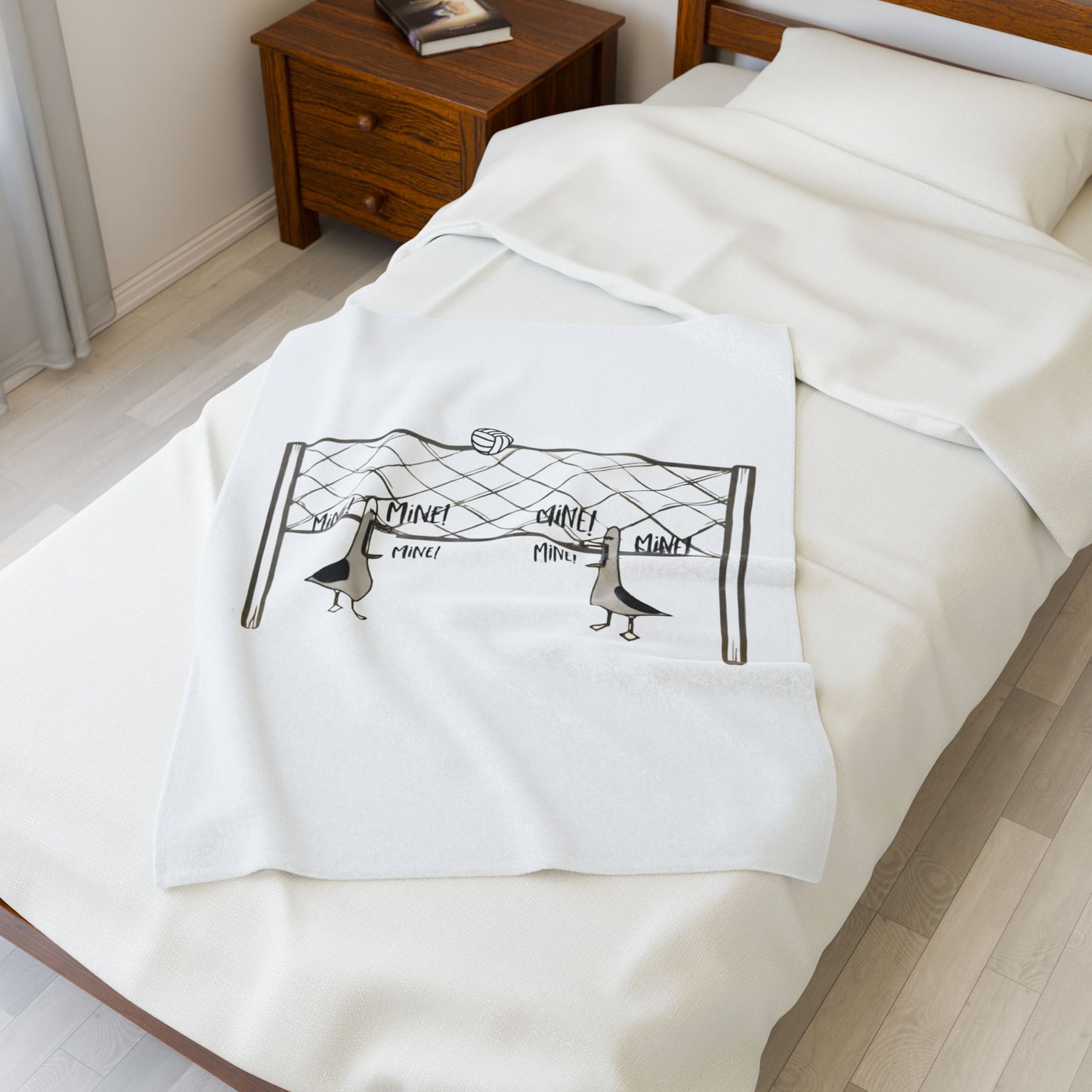 Plush Blanket - Quirky Volleyball Seagull 'Mine' Design | Cozy Throw for Animal Lovers, Home Decor, Gift for Pets