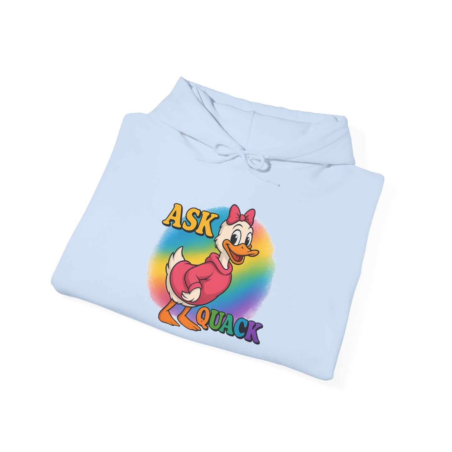 Askquack Female Duck Unisex Hoodie, Quirky Duck Design Sweatshirt, Novelty Animal Jumper, Humorous Duck Apparel, Unique Hooded Top