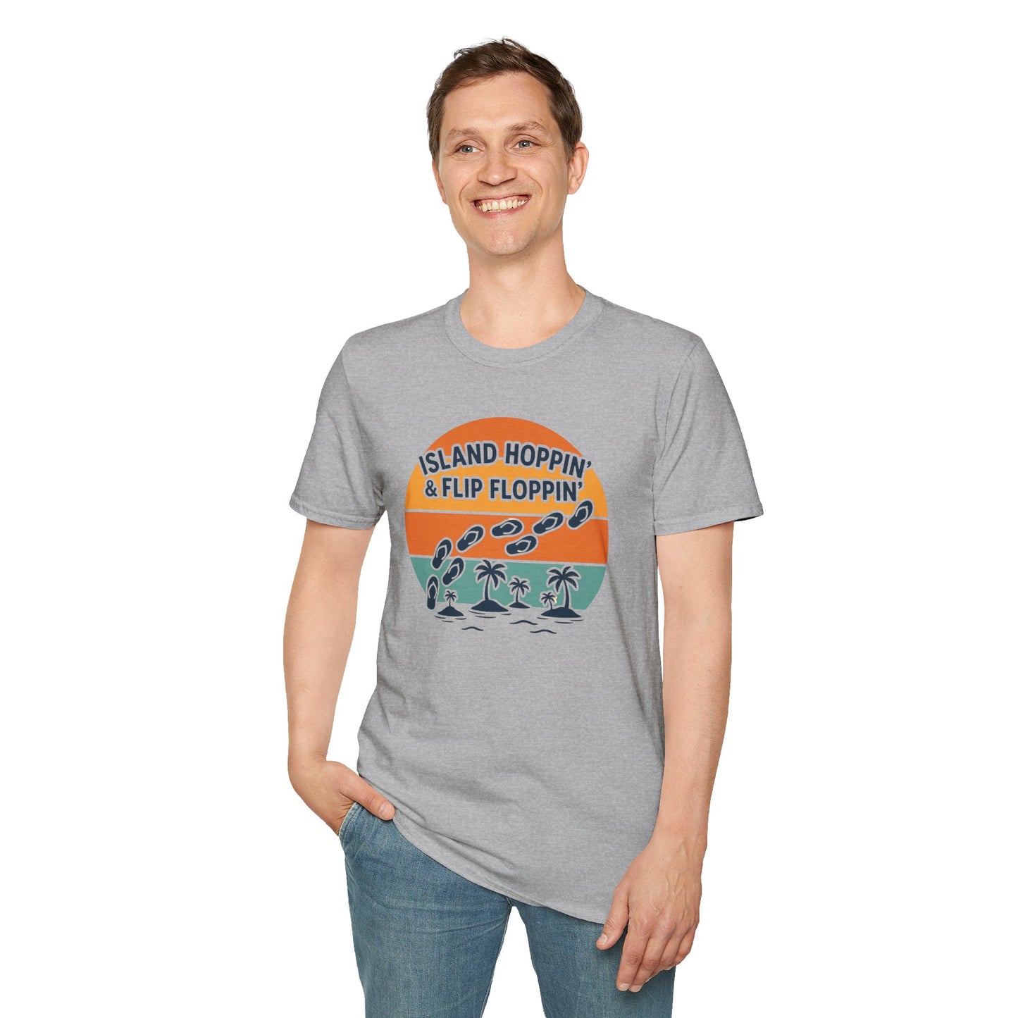 Island Hoppin' Flip Floppin' Unisex Softstyle T-Shirt, Beach T-Shirt, Vacation Apparel, Summer Wear, Casual T-Shirt, Graphic Tee