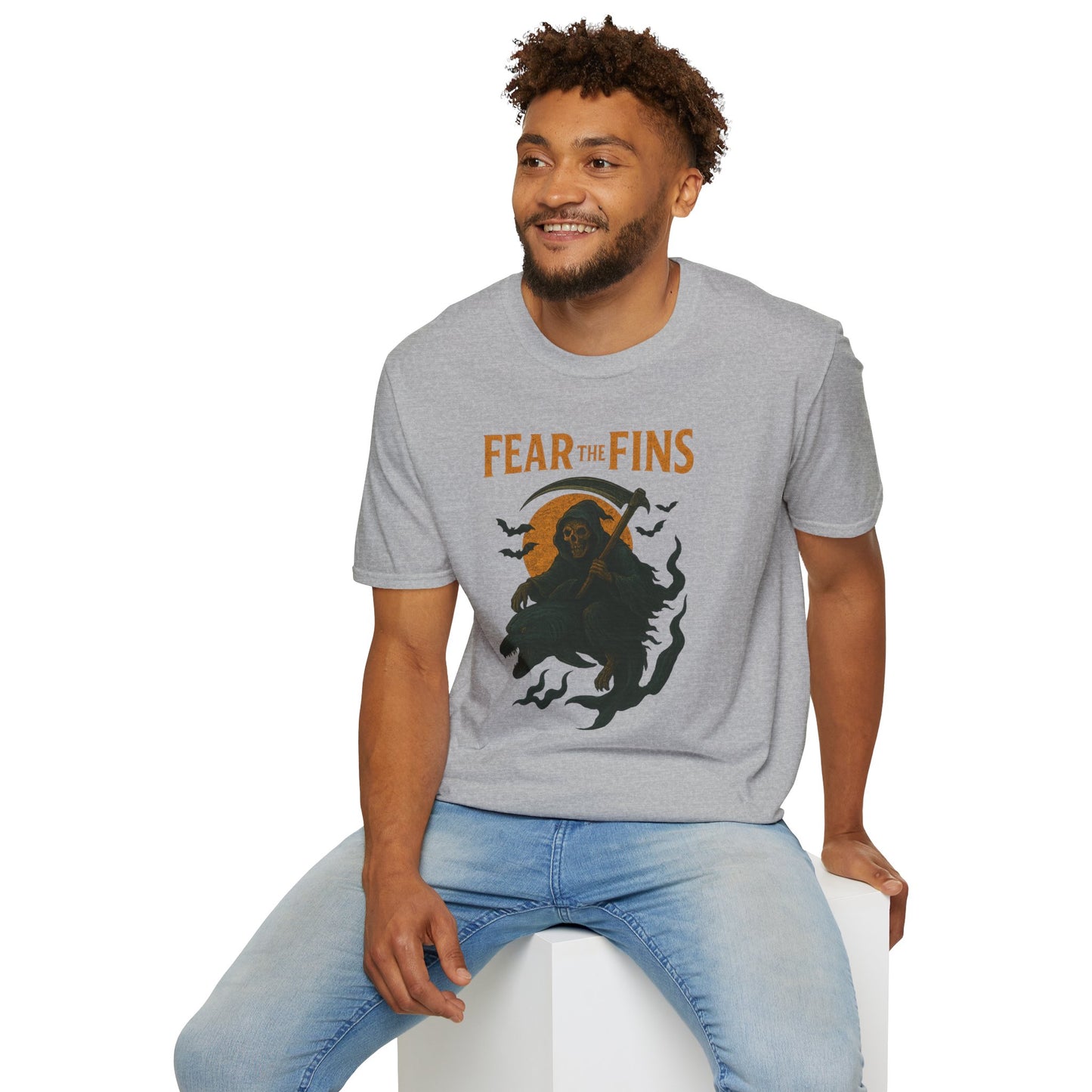 Miami Dolphins Halloween Unisex T-Shirt - Fear the Fins - Gifts for Ocean Lovers, Spooky Occasions, Casual Wear, Beach Parties, Horror Tee