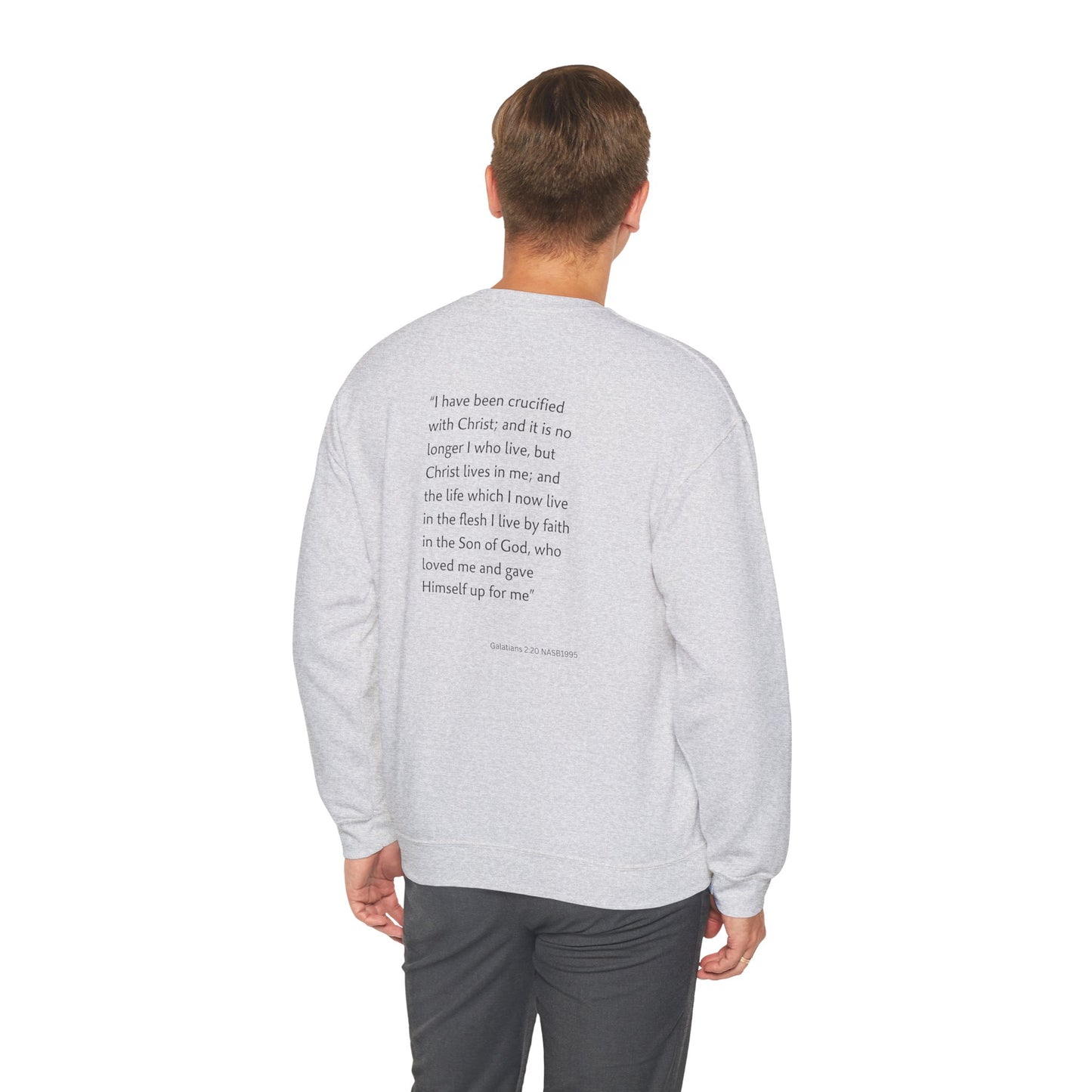 Faith Inspired Crewneck Sweatshirt Barbed Cross Design with Galatians 2:20
