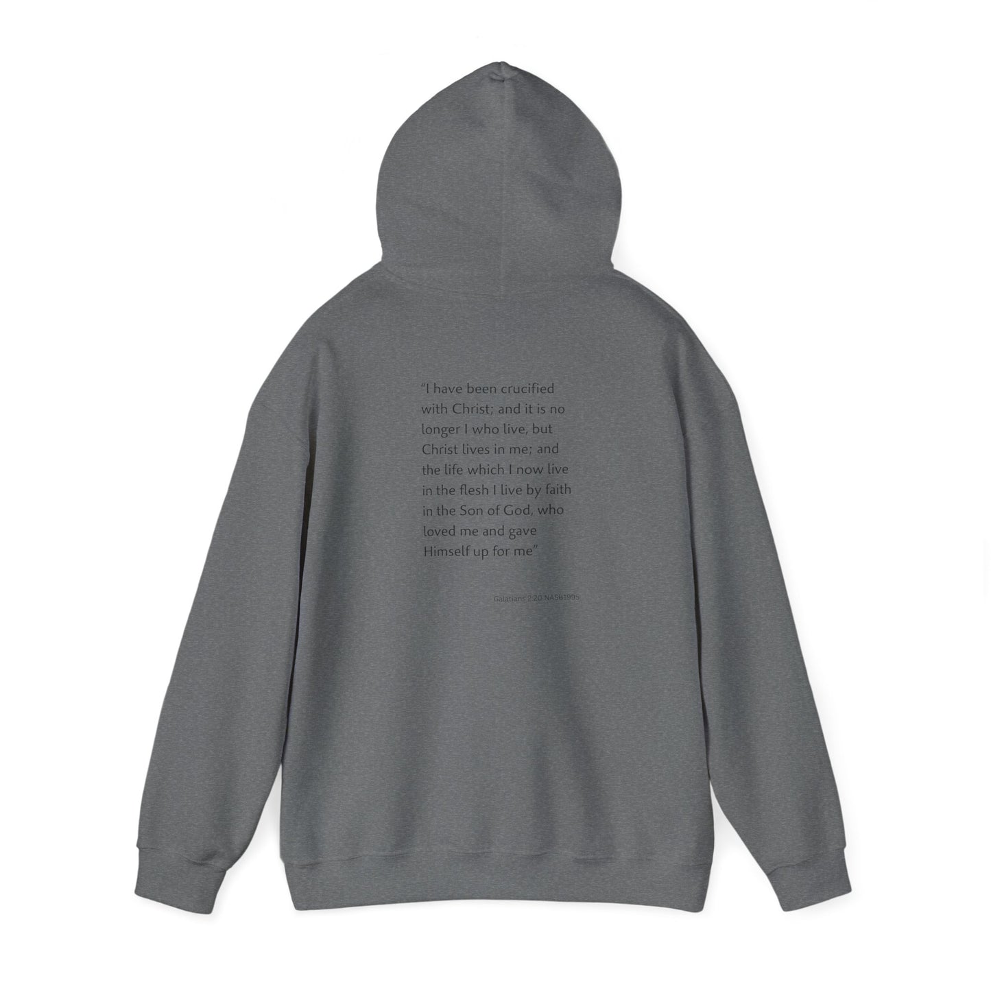 Faith Inspired Christian Cross with Thorns on Front and Galatians 2:20 on back Hooded Sweatshirt