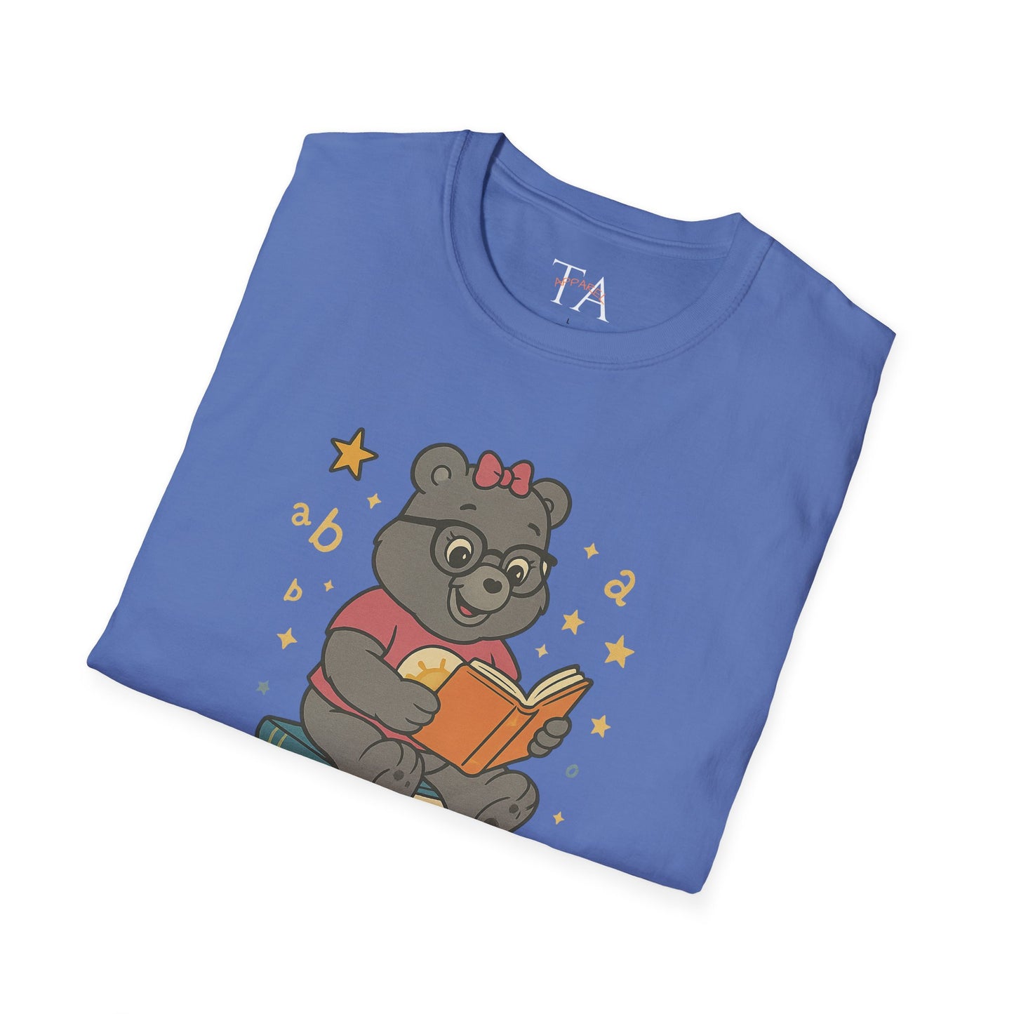 Carebear Jr Book Design Unisex Softstyle T-Shirt, Kids Graphic Tee, Children Reading Shirt, Cute Bear Illustration Top, Retro Style Apparel