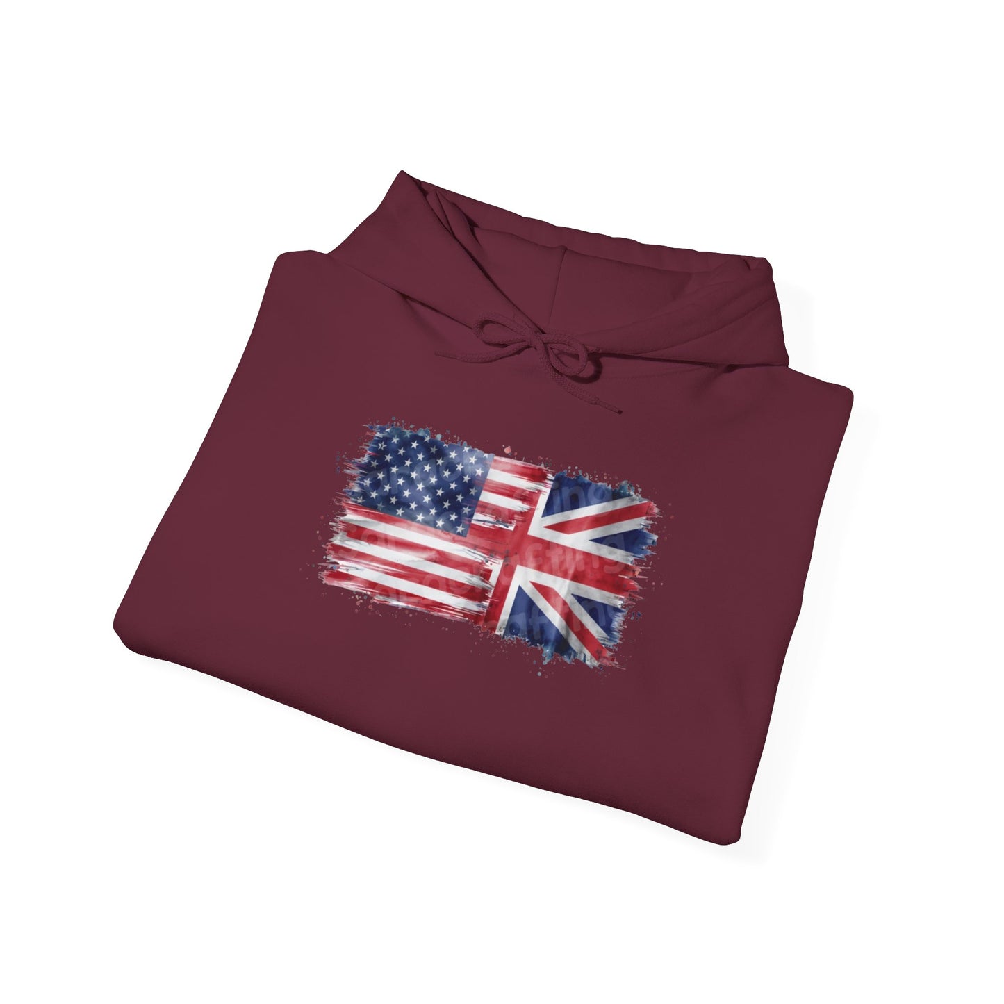 Patriotic Hooded Sweatshirt | Unisex Heavy Blend™ | USA & UK Flag Design | Cozy Gift for Holidays, Reunions, or Casual Wear