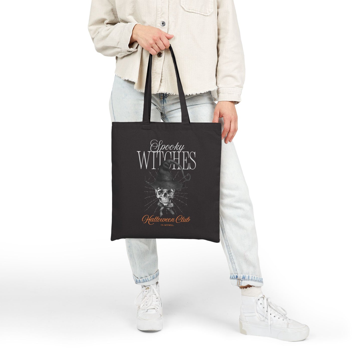 Cotton Canvas Spooky Witches Tote Bag | Halloween Tote, Gift for Witch Lovers, Black Canvas Bag, Eco-Friendly Reusable Bag, Halloween Party Accessory