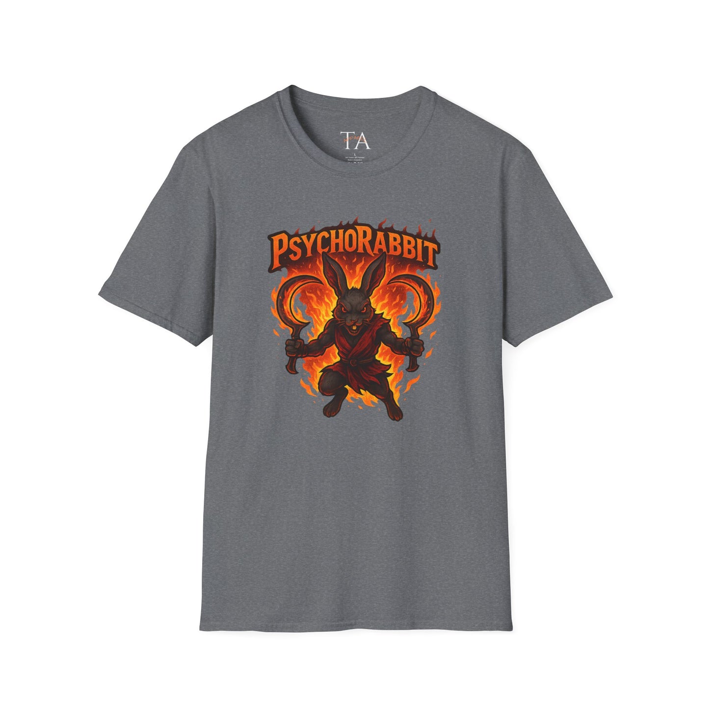 Psychorabbit Graphic Tee | Unisex Softstyle T-Shirt for Anime Fans and Gamers